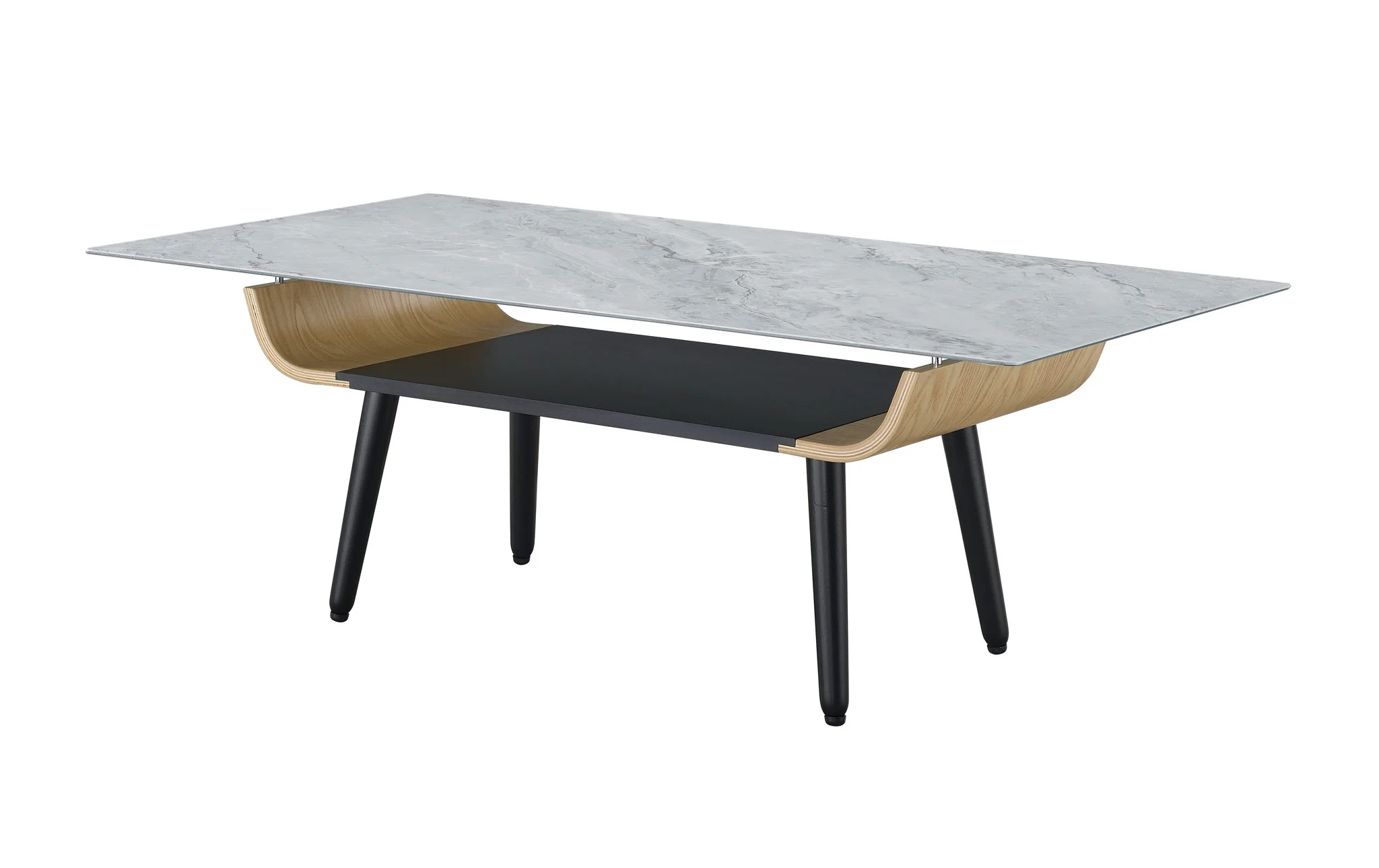 Landon - Coffee Table With Glass Marble Texture Top And Bent Wood Design - Image 4
