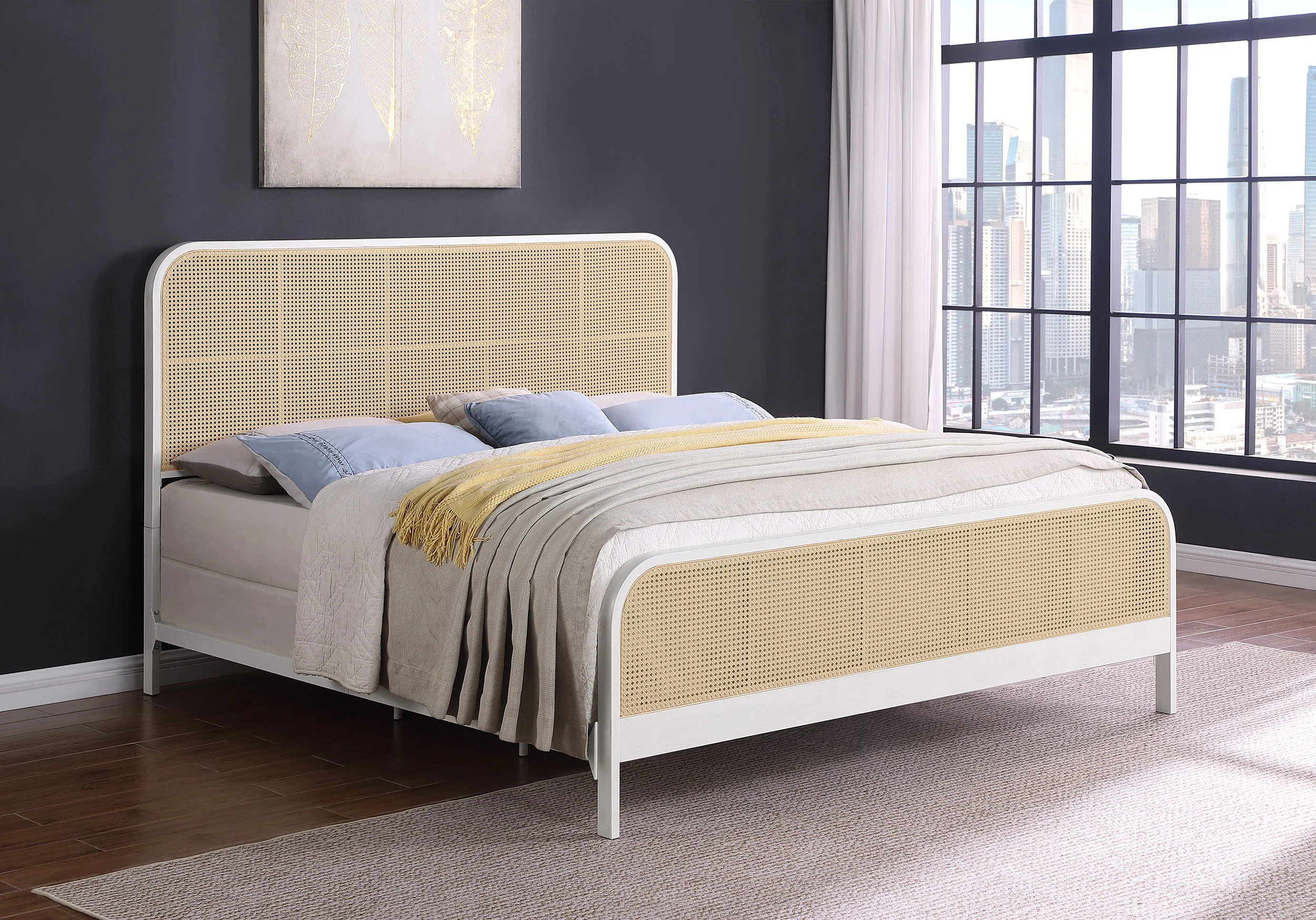 Lanewood Open Cane Webbing Metal Eastern King Bed White - Image 5