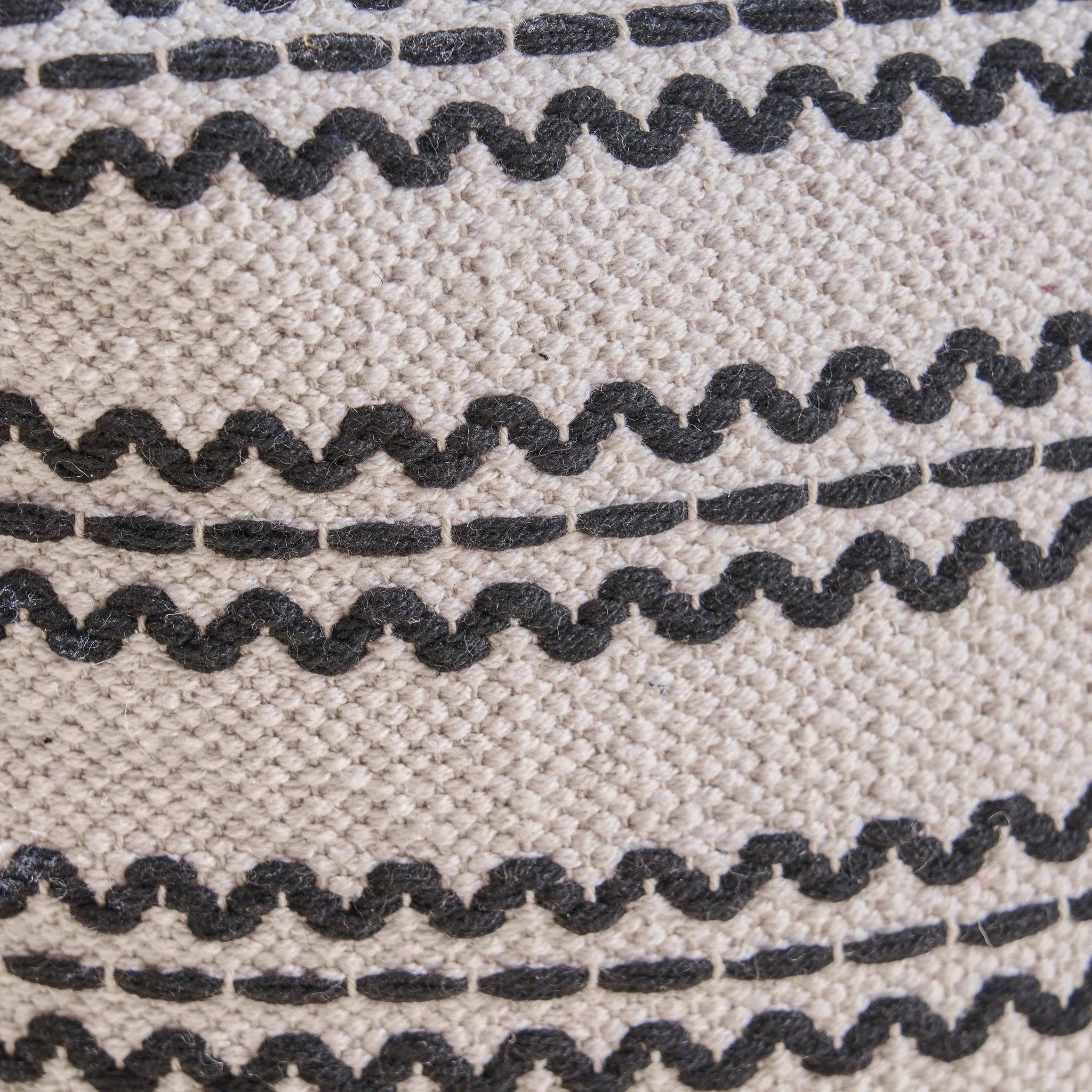 Lani - Handcrafted Fabric Pouf, Durable Cotton Square - Natural / Black - Image 4
