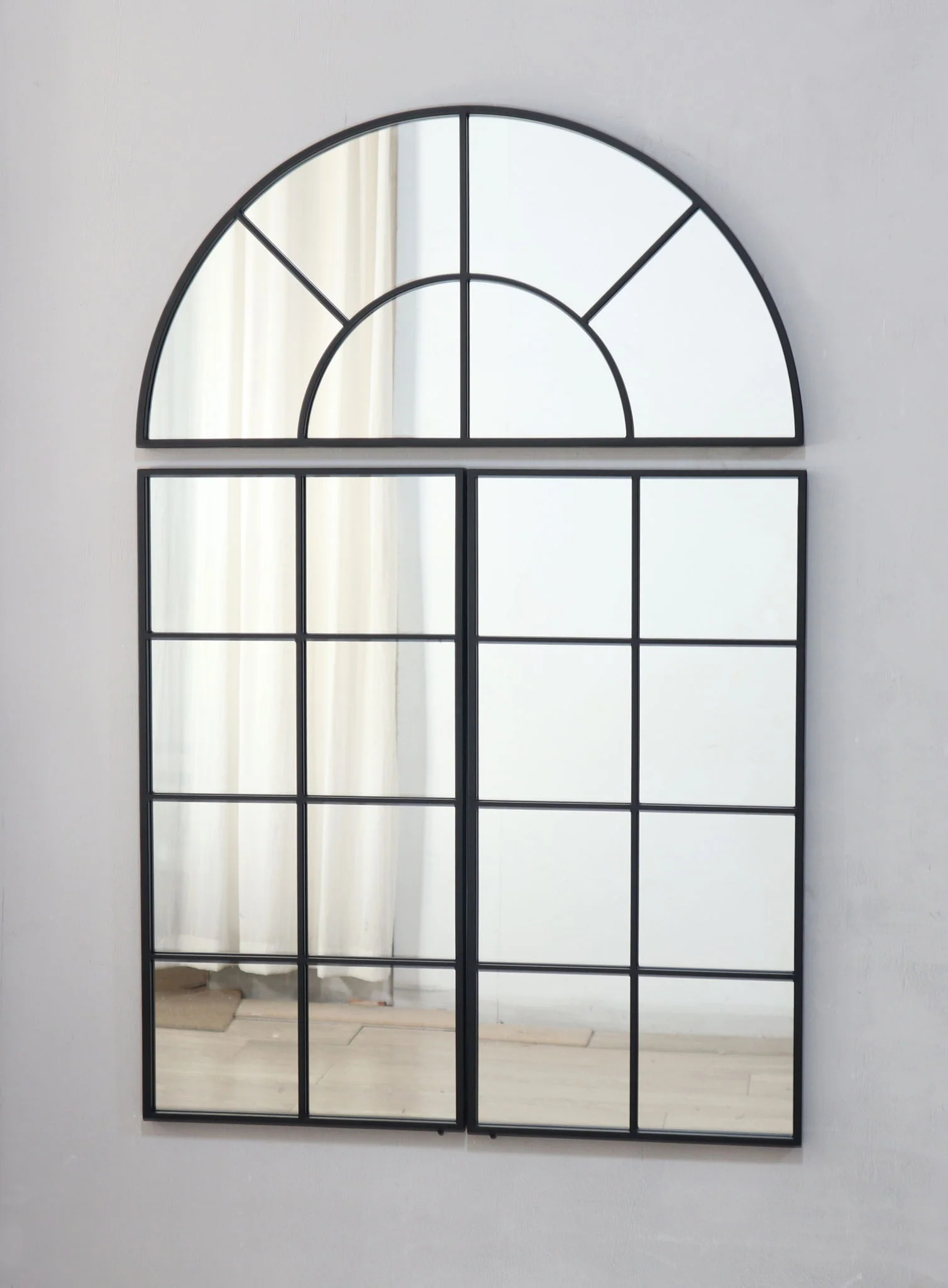 Large Arched Wall Mirror With 3 Separate Sections - Black - Image 3