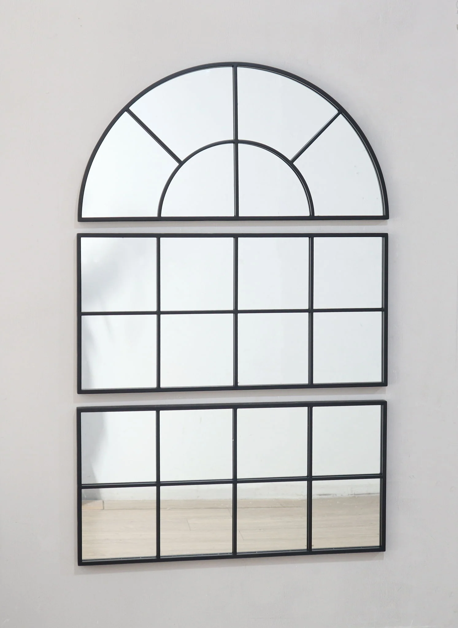 Large Arched Wall Mirror With 3 Separate Sections - Black - Image 6