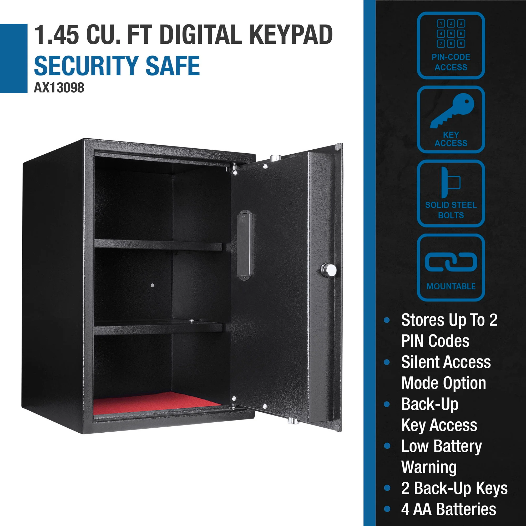 Large Digital Keypad Safe 1 45 Cubic Ft - Black - Image 3
