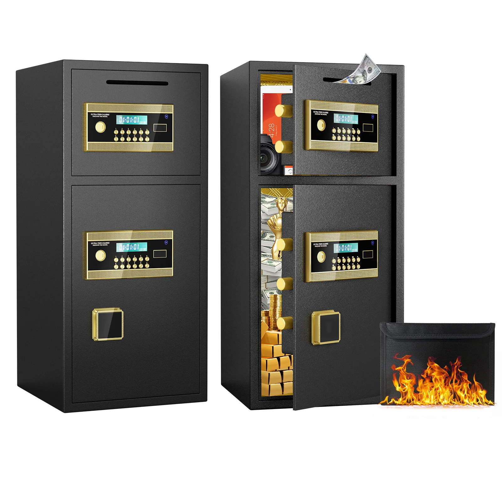 Large Double Door Coin Operated Safe, Digital Security Safe With Fireproof And Waterproof Bag - Image 7