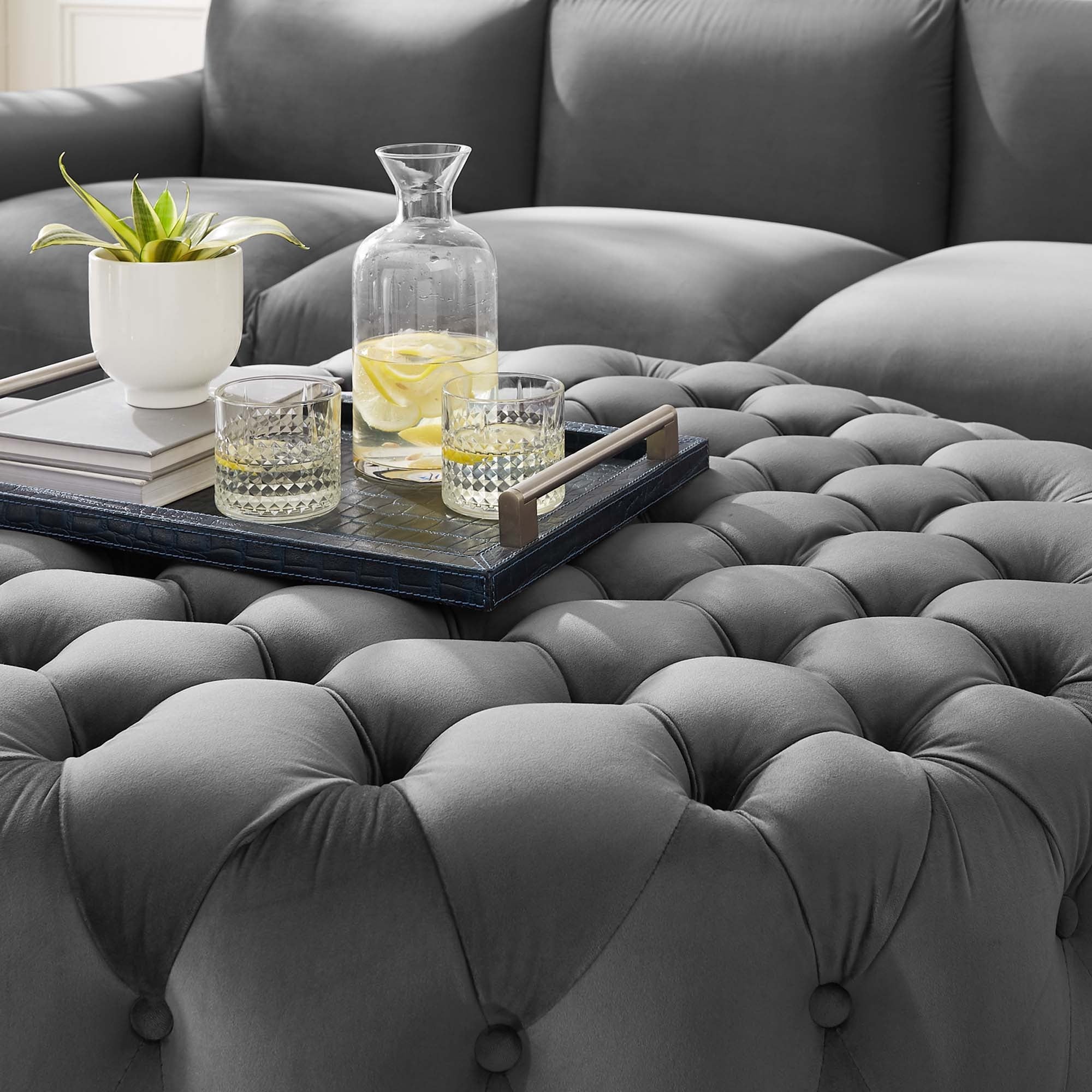 Large Round Tufted Velvet Ottoman – Upholstered 40 Inch - Image 38