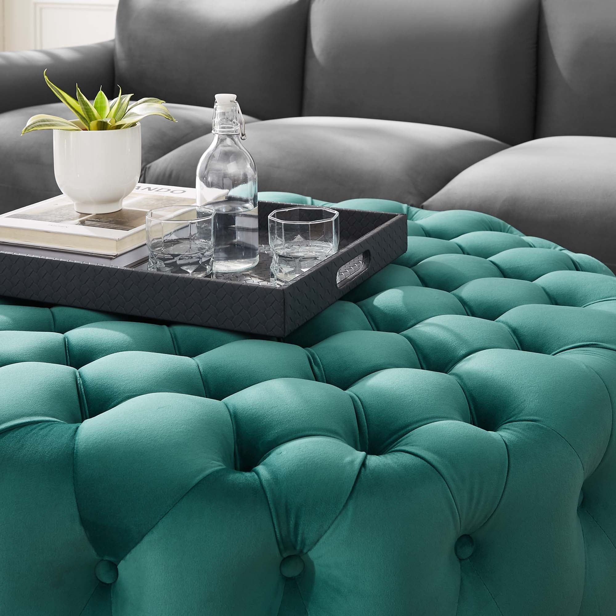 Large Round Tufted Velvet Ottoman – Upholstered 40 Inch - Image 56