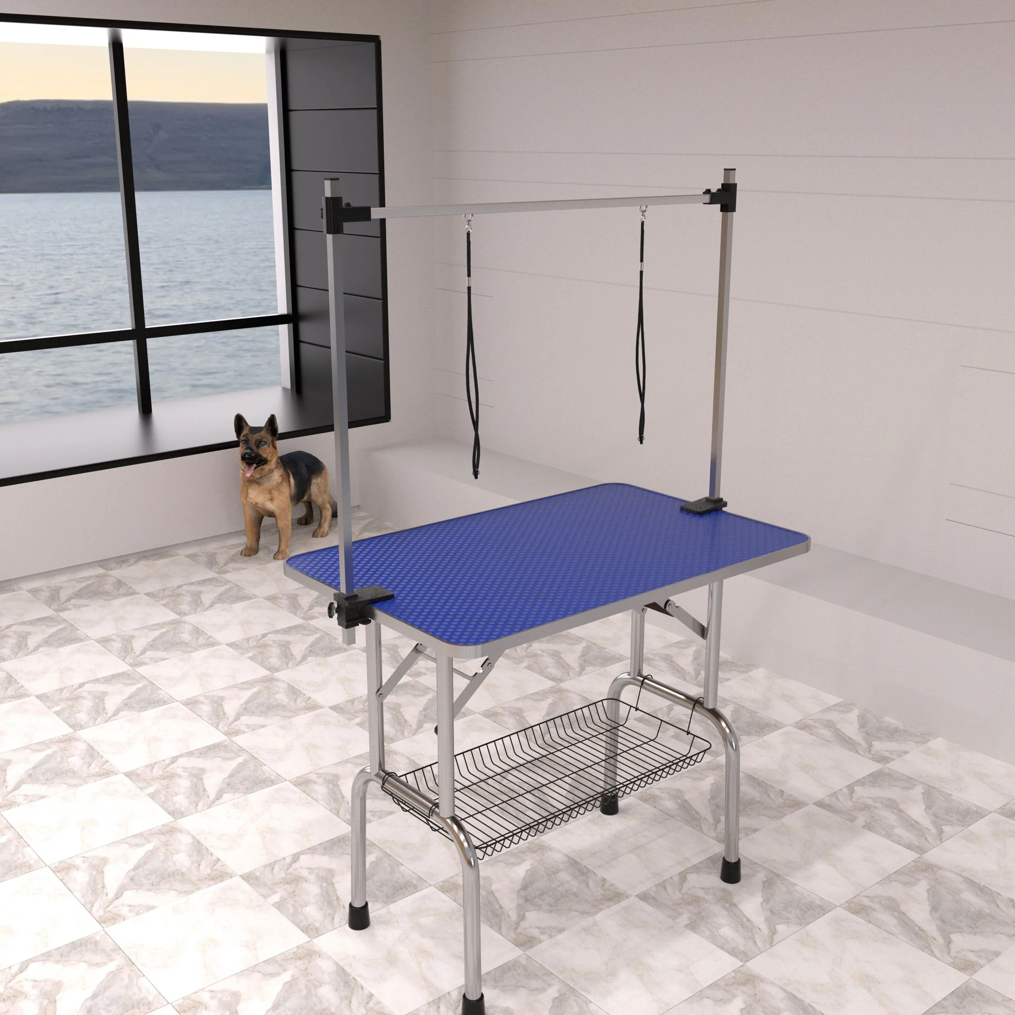 Large Size Grooming Table For Pet Dog And Cat With Adjustable Arm And Clamps Large Heavy Duty Animal Grooming Table - Blue - Image 5