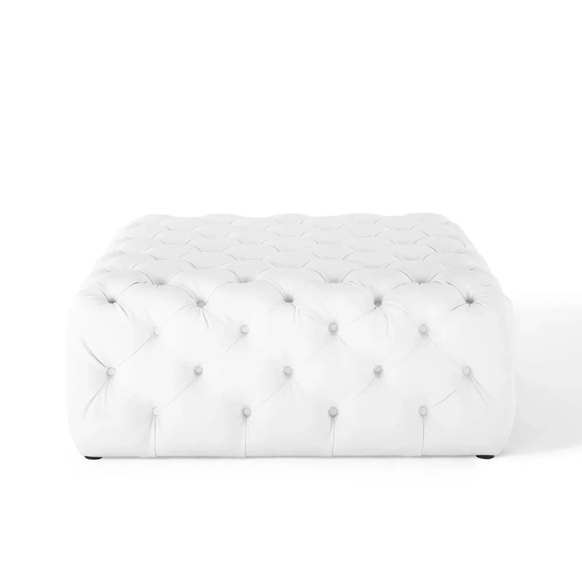 Large Square Tufted Faux Leather Ottoman – Upholstered 39 Inch - Image 3