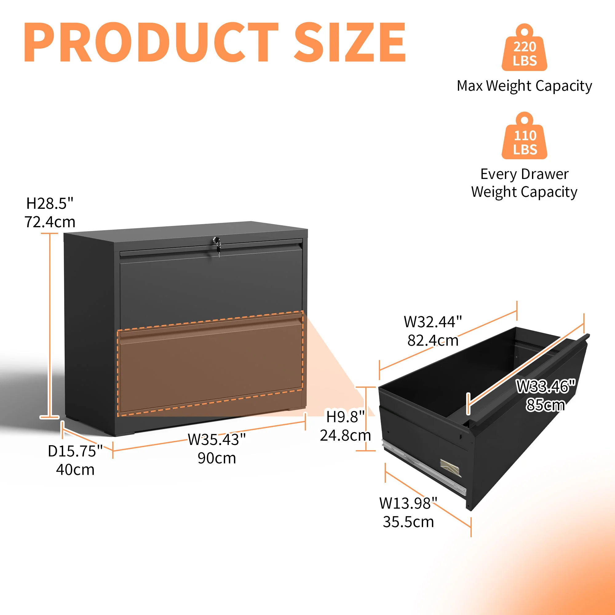 Lateral File Cabinet, Heavy Duty Filing Holds Letter/Legal/A4 Files - Image 5