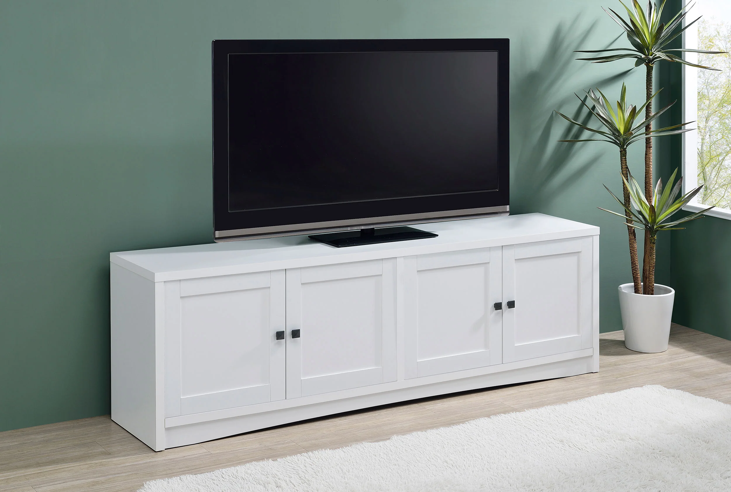 Laughlin 4-Door White TV Stand - 78 Inches - Image 5