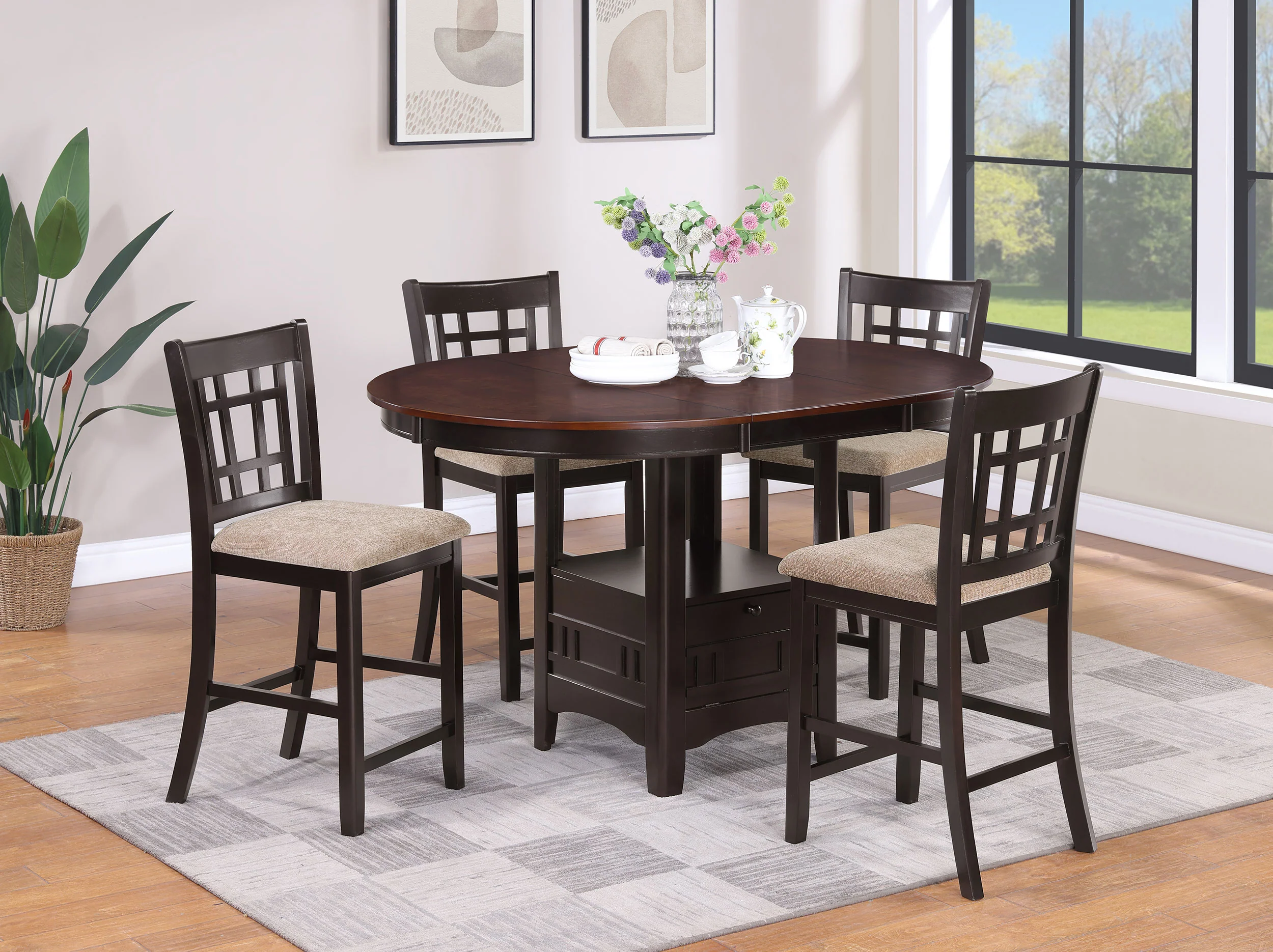 Lavon Wood Counter Height Dining Chair Tan and Espresso Set of 2 - Image 11