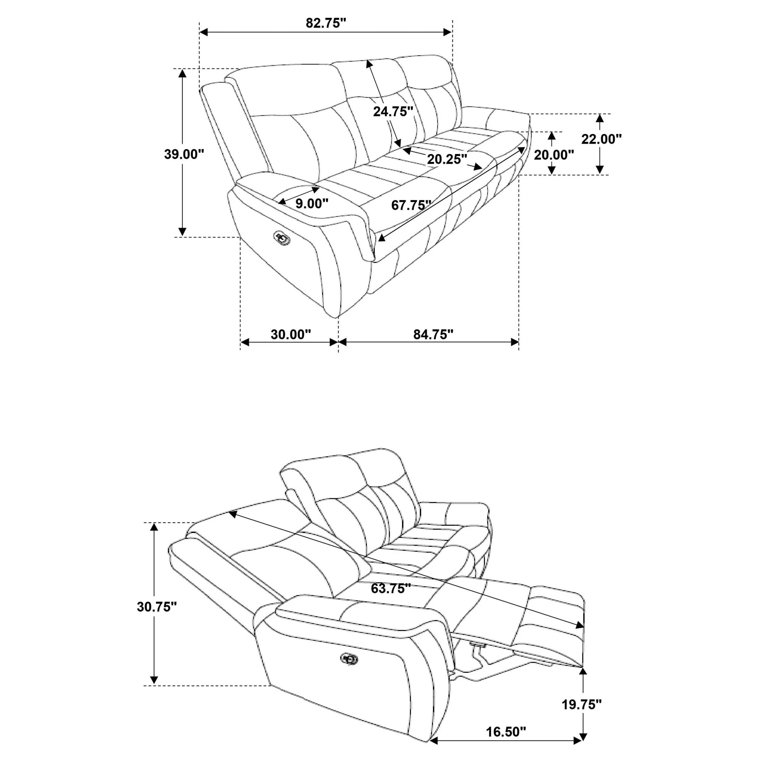 Lawrence 2-Piece Upholstered Reclining Sofa Set Charcoal - Image 7