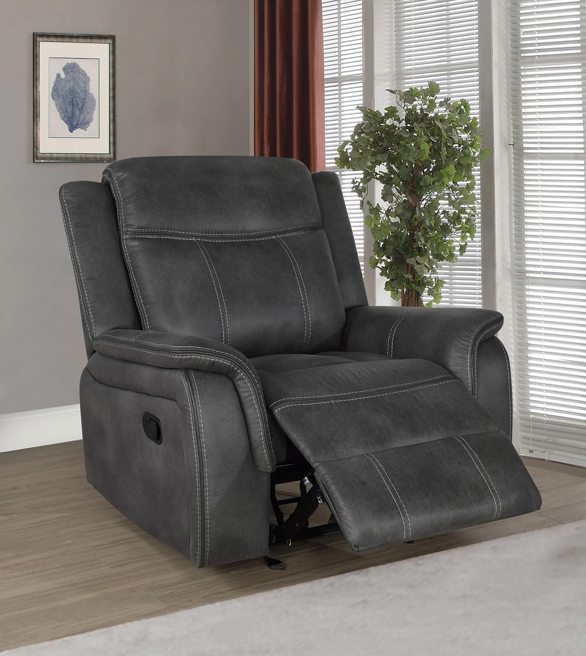Lawrence Upholstered Padded Arm Glider Recliner Charcoal - Image 5