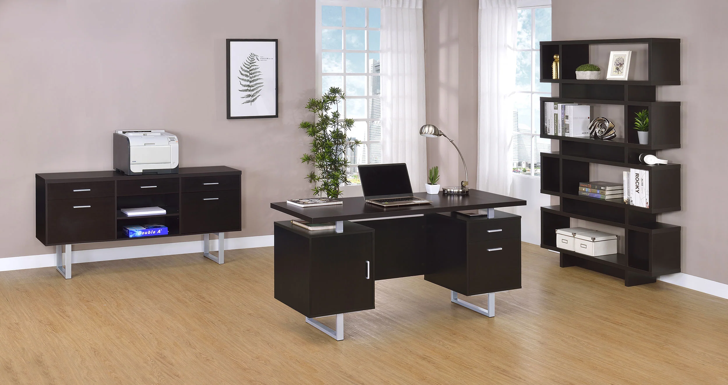 Lawtey 5-Drawer Home Office Storage Credenza in Cappuccino - Image 13