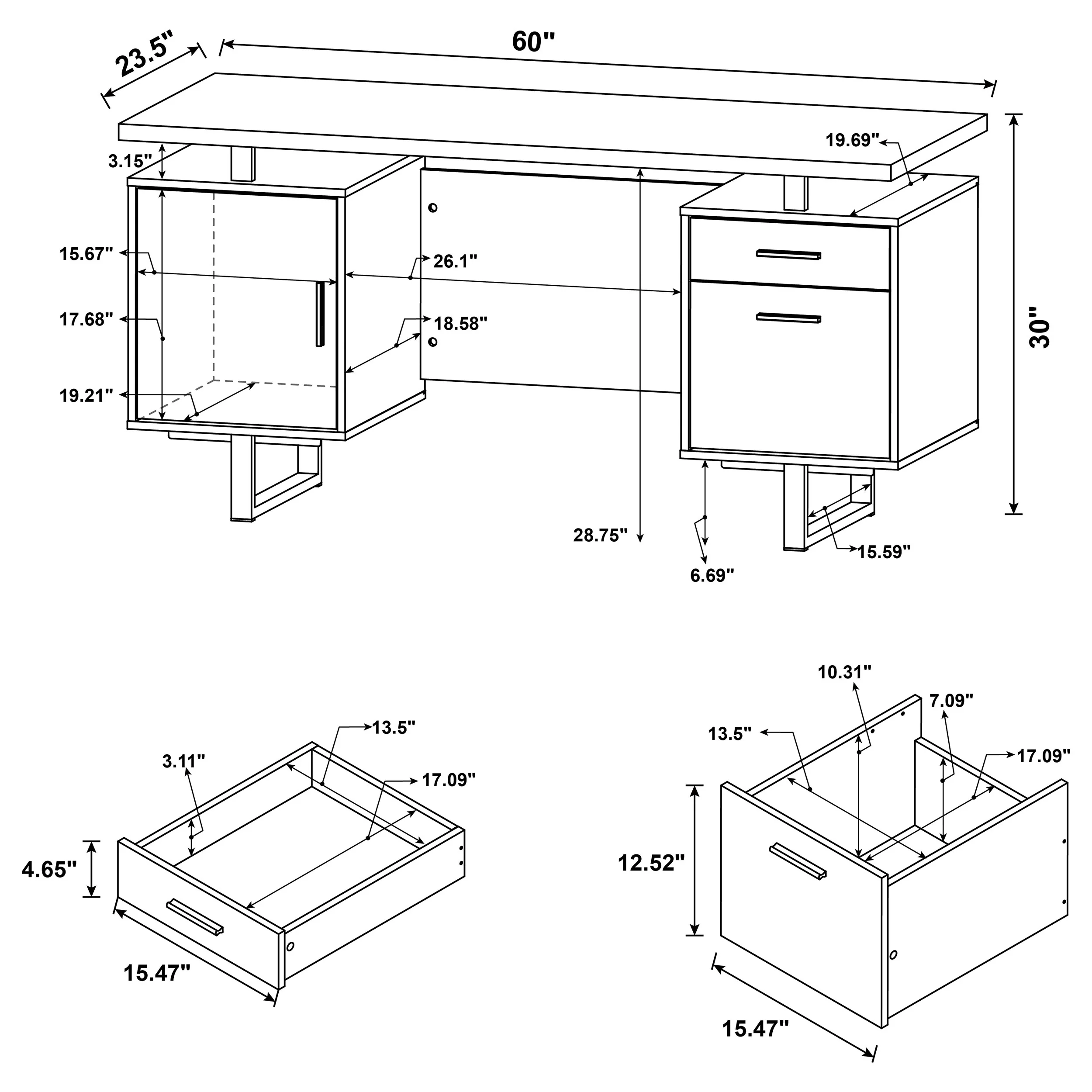 Lawtey 60-Inch 2-Drawer Office Computer Desk in Cappuccino - Image 15