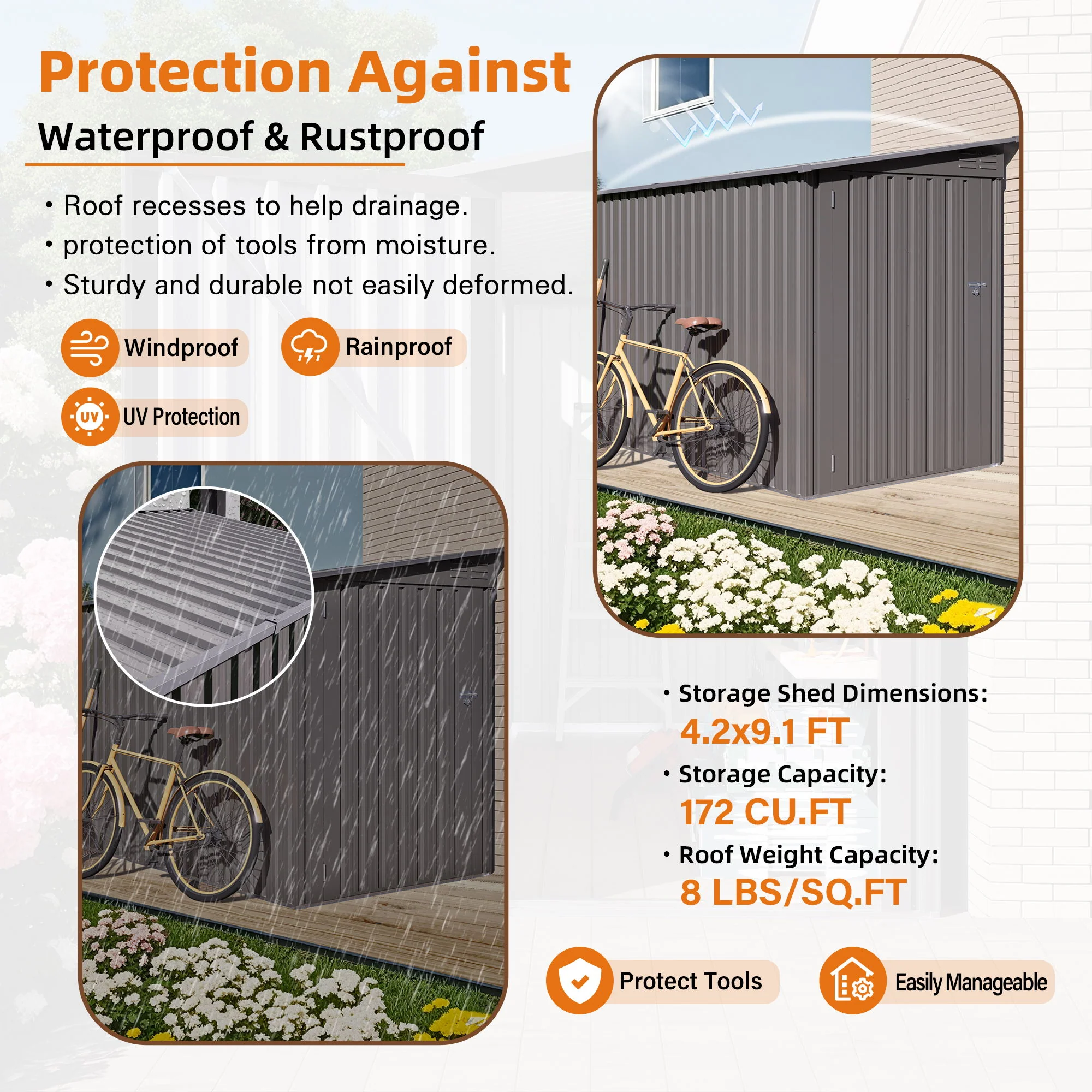 Lean To Shed With Windows, Tool House With Sloping Roof With 2 Vents And 1 Side Open Door For Backyard - Gray - Image 8