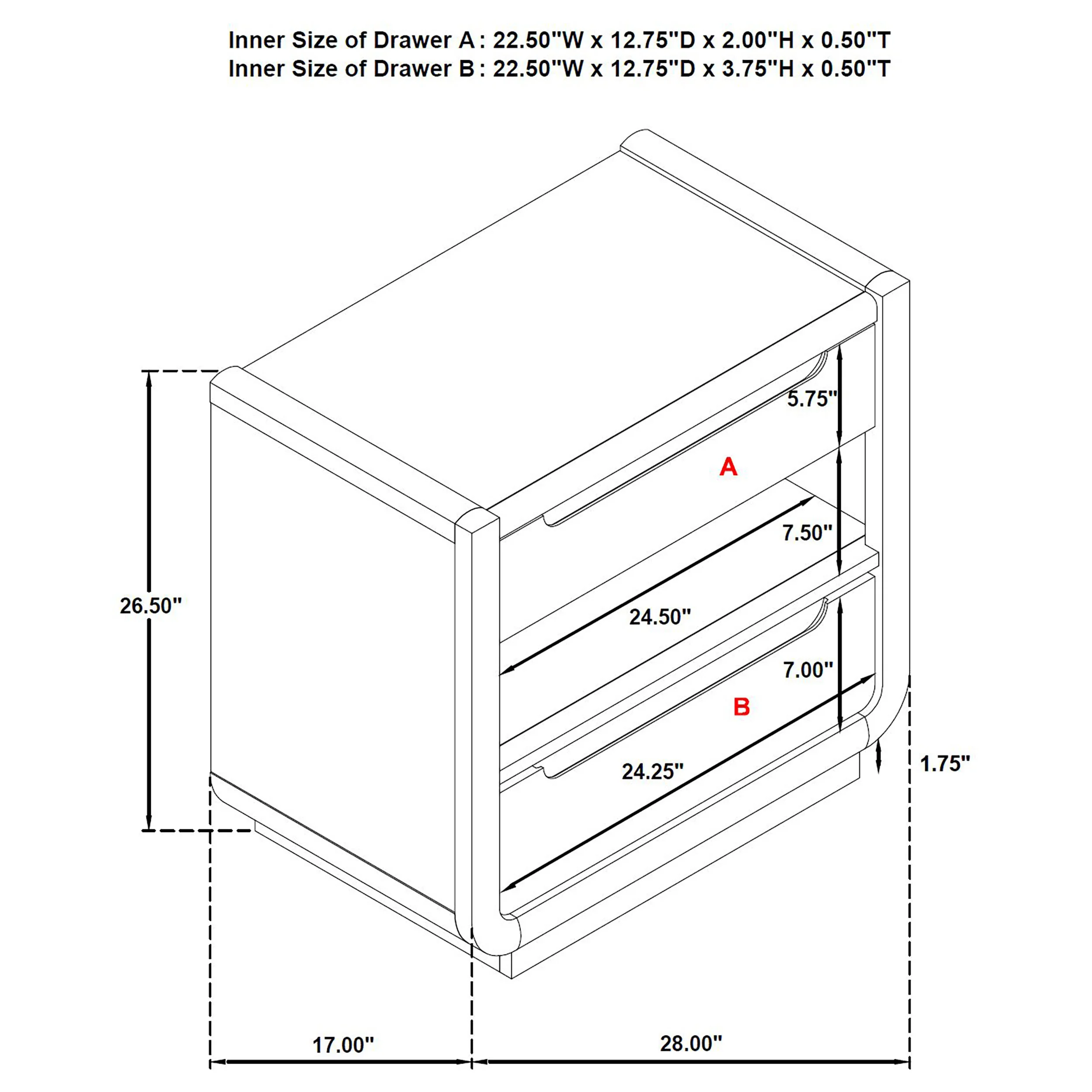 Leandro 2-Drawer LED Nightstand, Burnished Black - Image 11