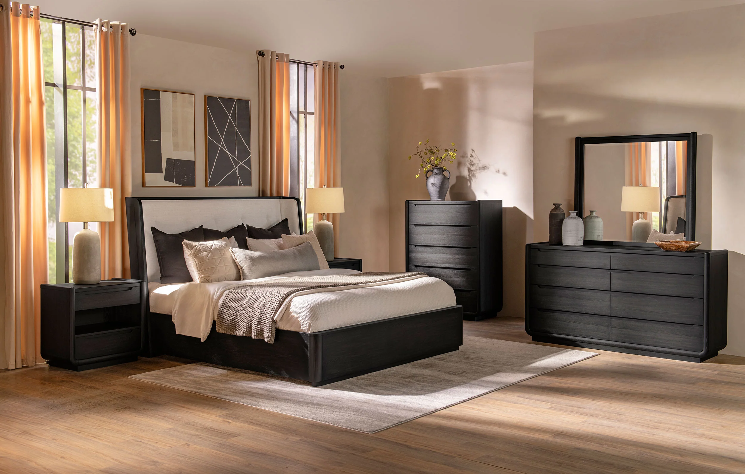 Leandro 55-inch Eastern King Wingback Bed Burnished Black - Image 11