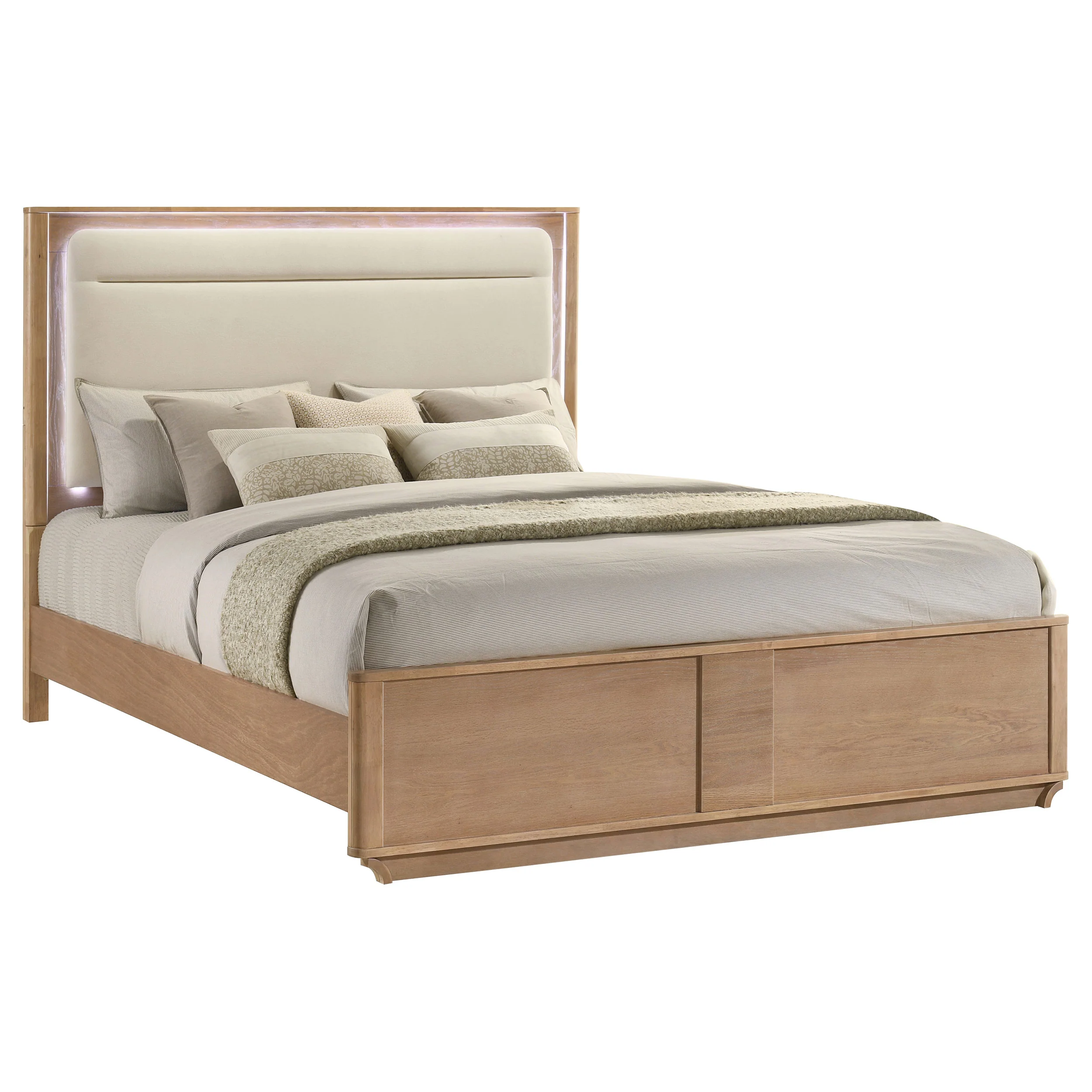 Leanne Eastern King LED Panel Bed, Light Oak - Image 4