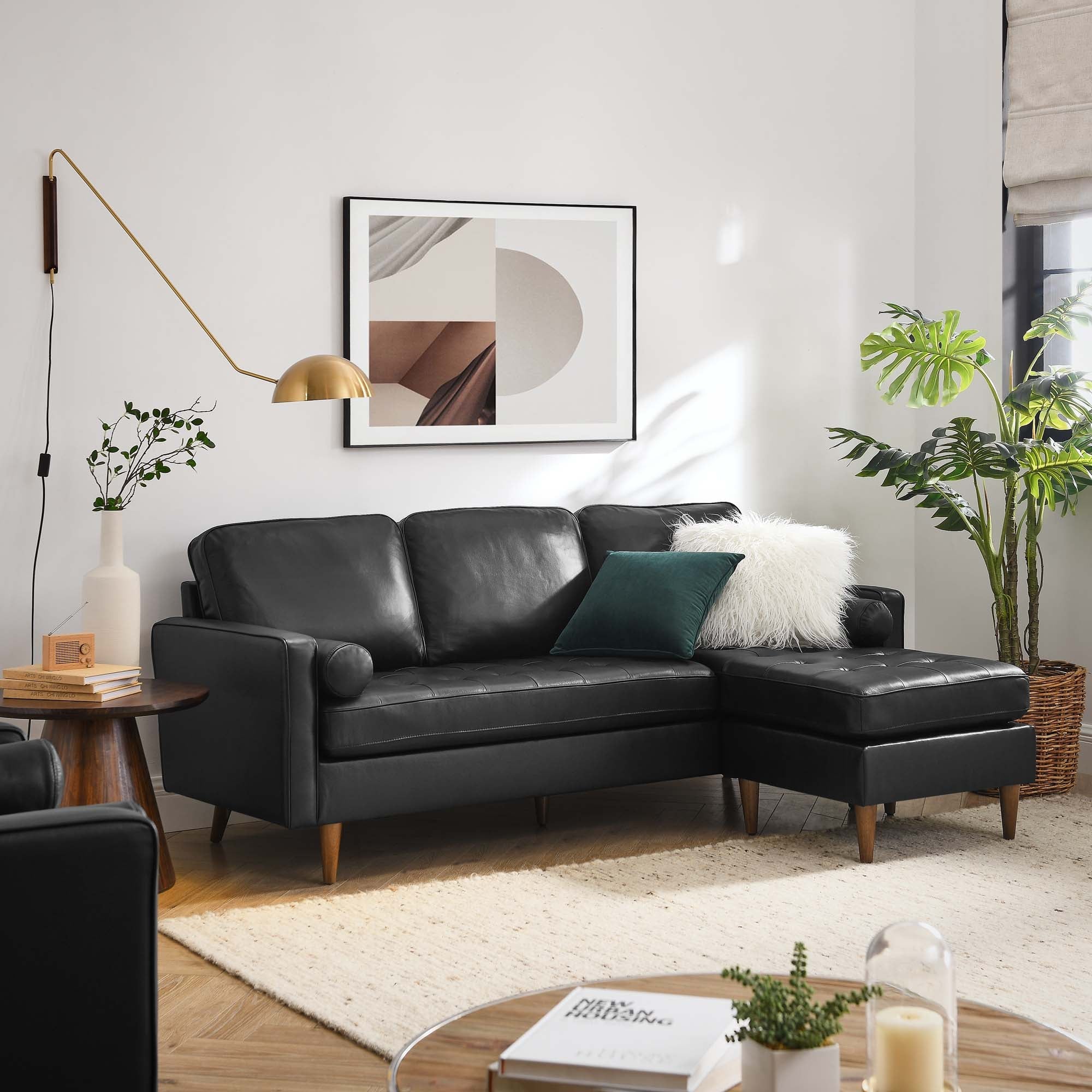 Leather Apartment Sectional Sofa with Reversible Ottoman 78 Inch - Image 6