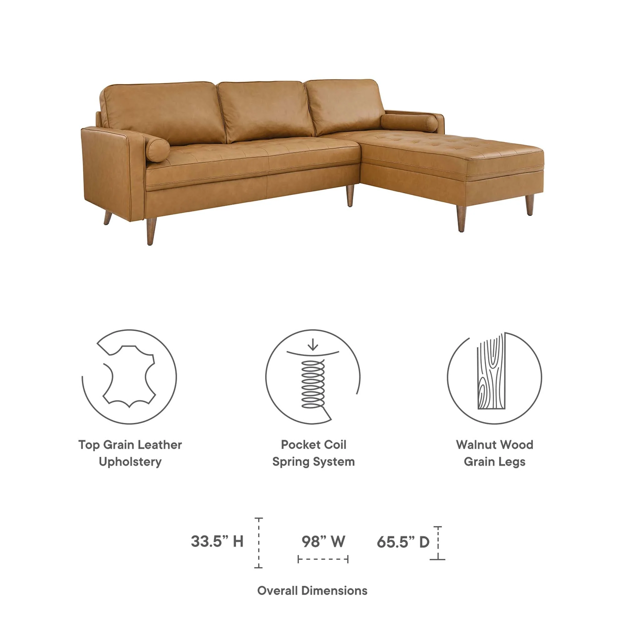 Leather Sectional Sofa – 98 Inch - Image 9