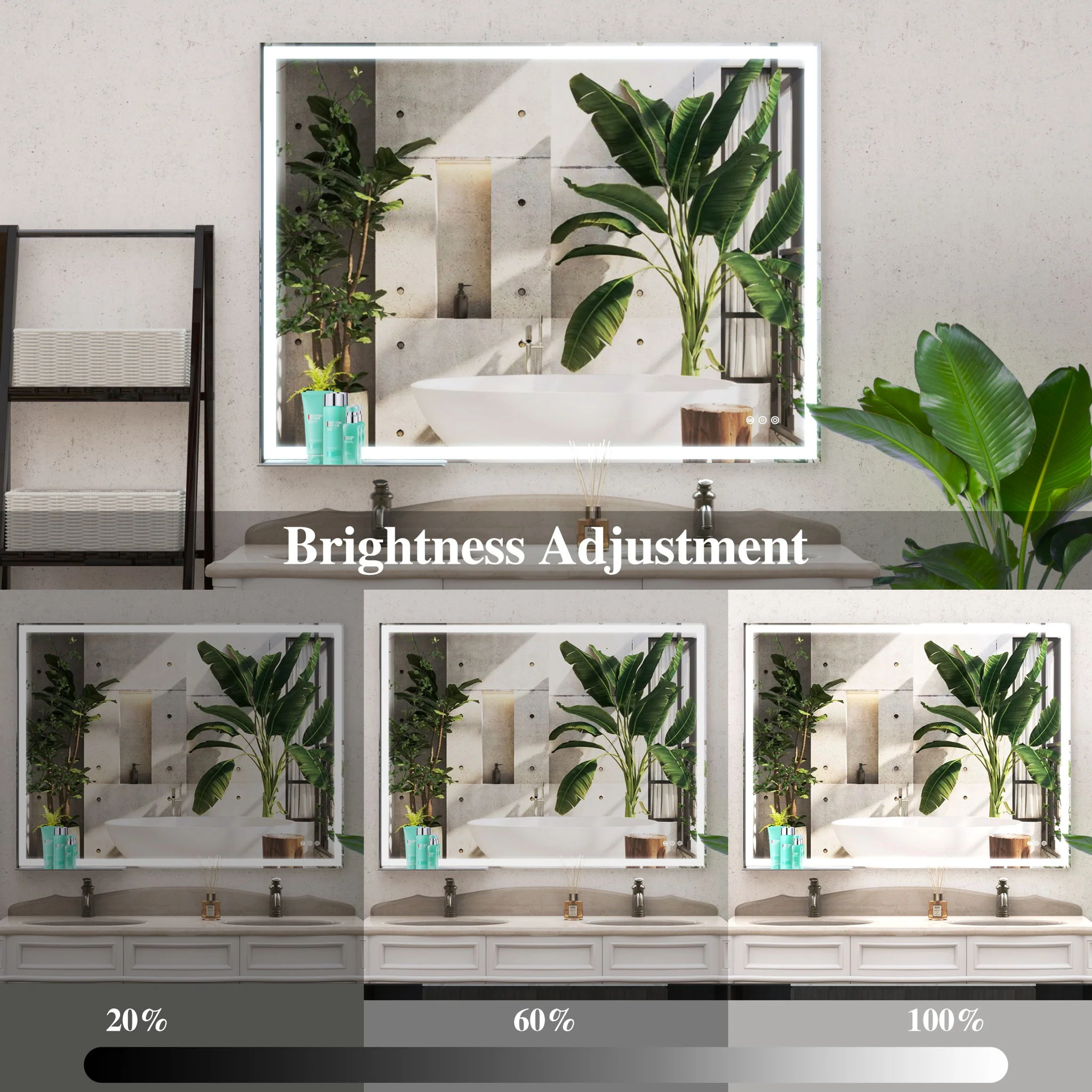LED Bathroom Vanity Mirror Wall Mounted Adjustable / Warm / Natural Lights Anti-Fog Touch Switch With Memory Modern Smart Large Bathroom Mirrors - Image 23