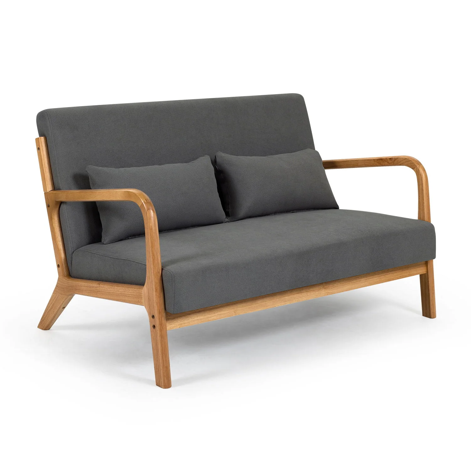Leisure Chair With Solid Wood Armrest And Feet, Mid-Century Modern Accent Sofa, 2 Seat - Image 2