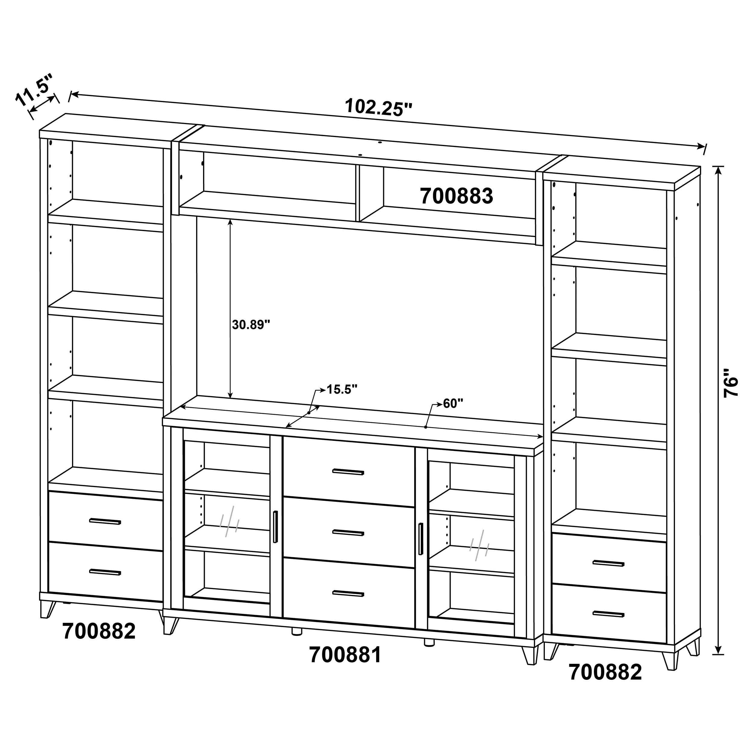 Lewes 4-Piece 60-Inch TV Entertainment Center Cappuccino - Image 16