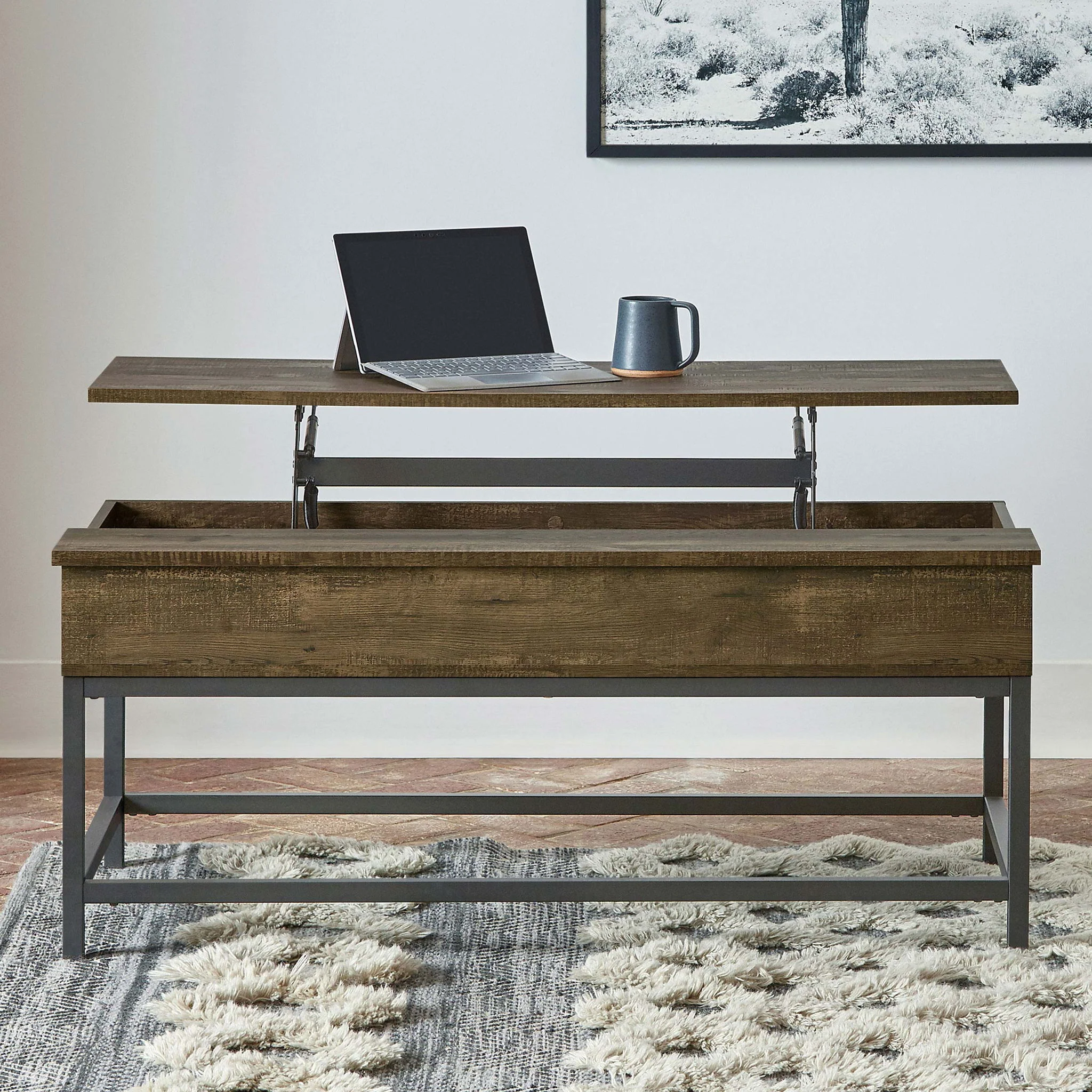 Lift Top Coffee Table With Adjustable Height - Brown - Image 6
