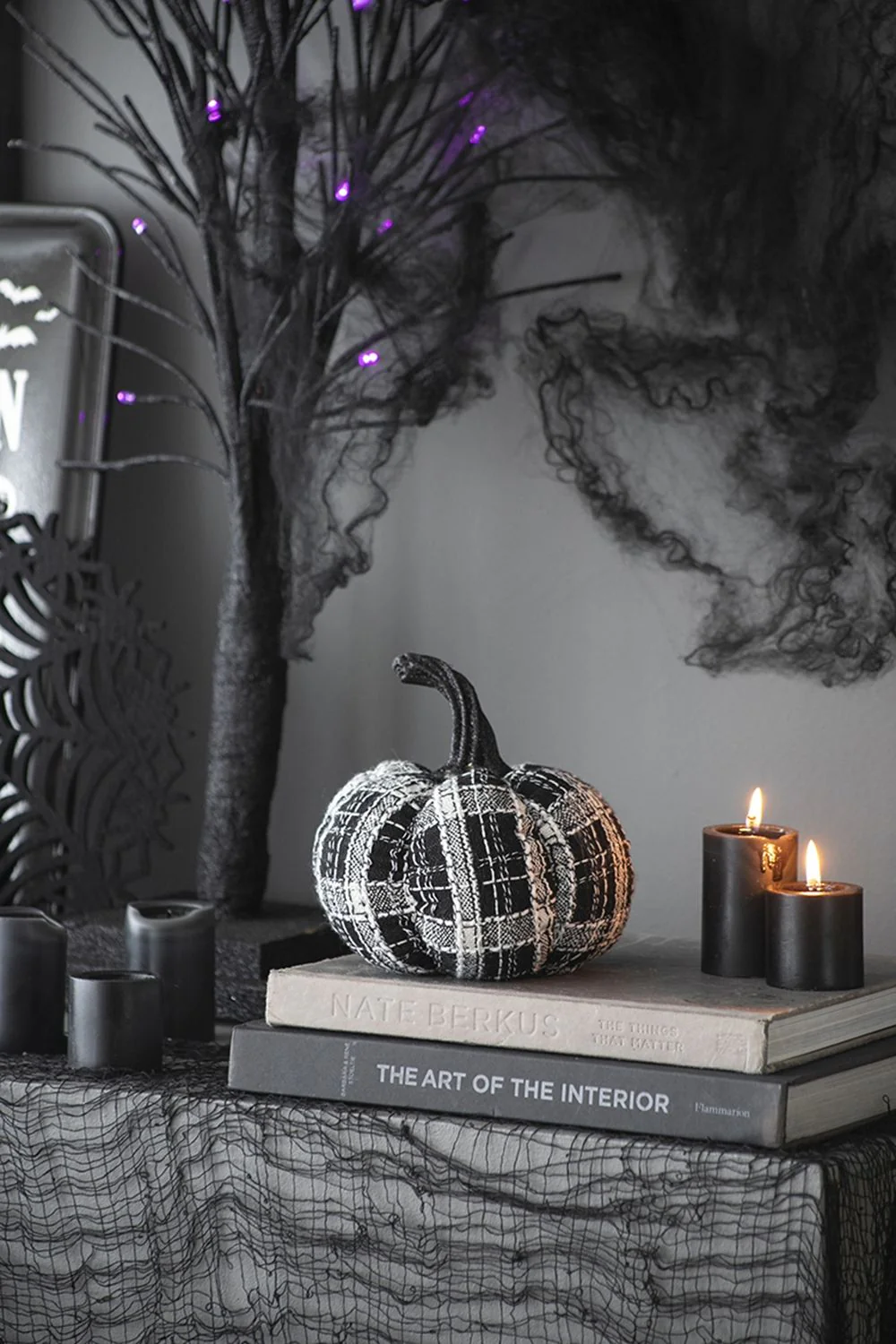 Light Plaid Pumpkin, For Holiday Halloween Decor - Black / White - Image 4