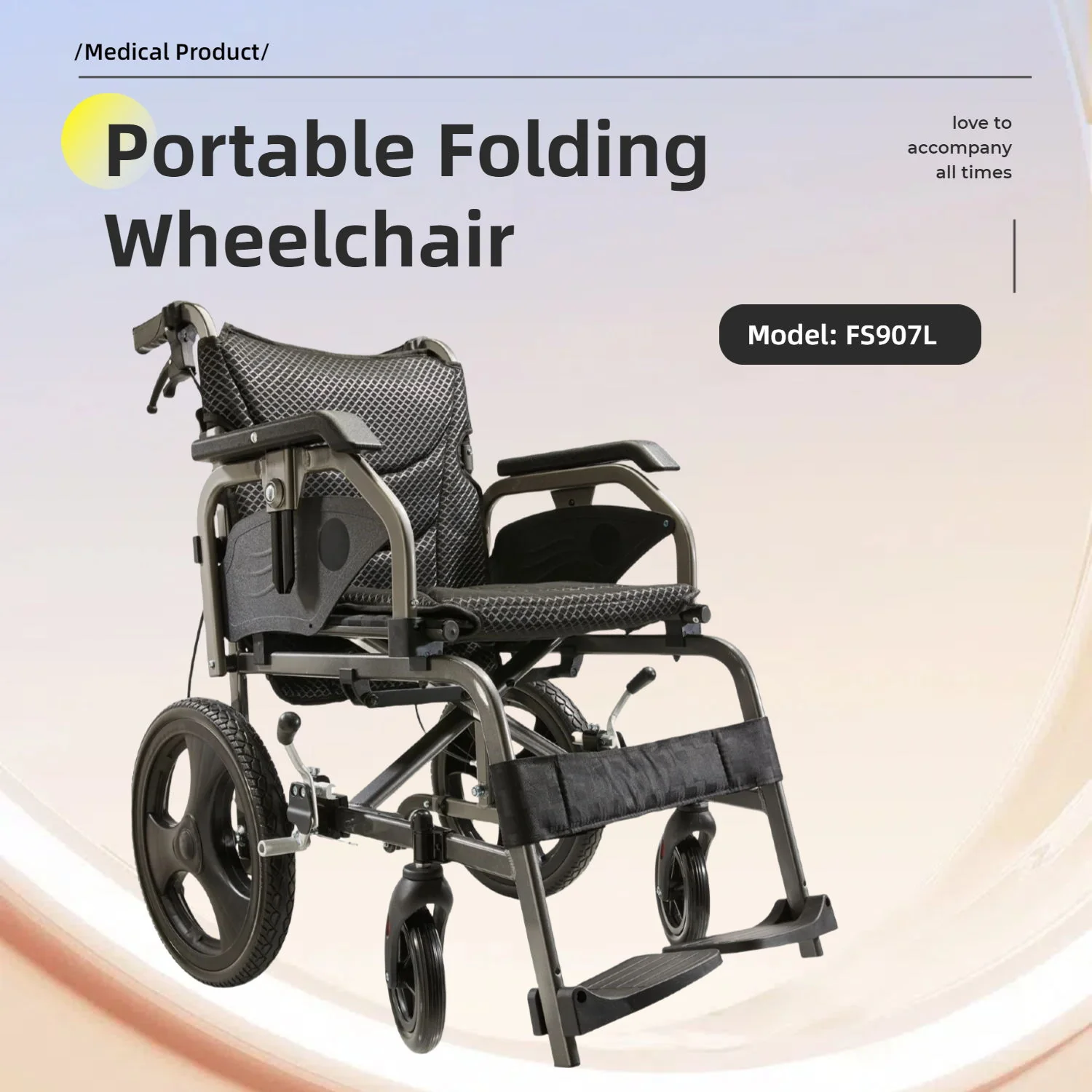 Lightweight Foldable Transport Wheelchair For Adults, Square Tube Design - Image 10