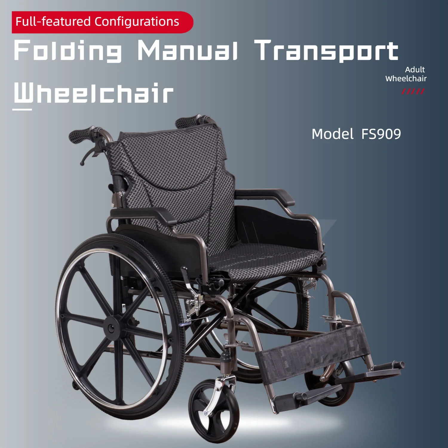 Lightweight Wheelchair Foldable For Adults, Manual Transport Chair With Double Brakes - Image 10