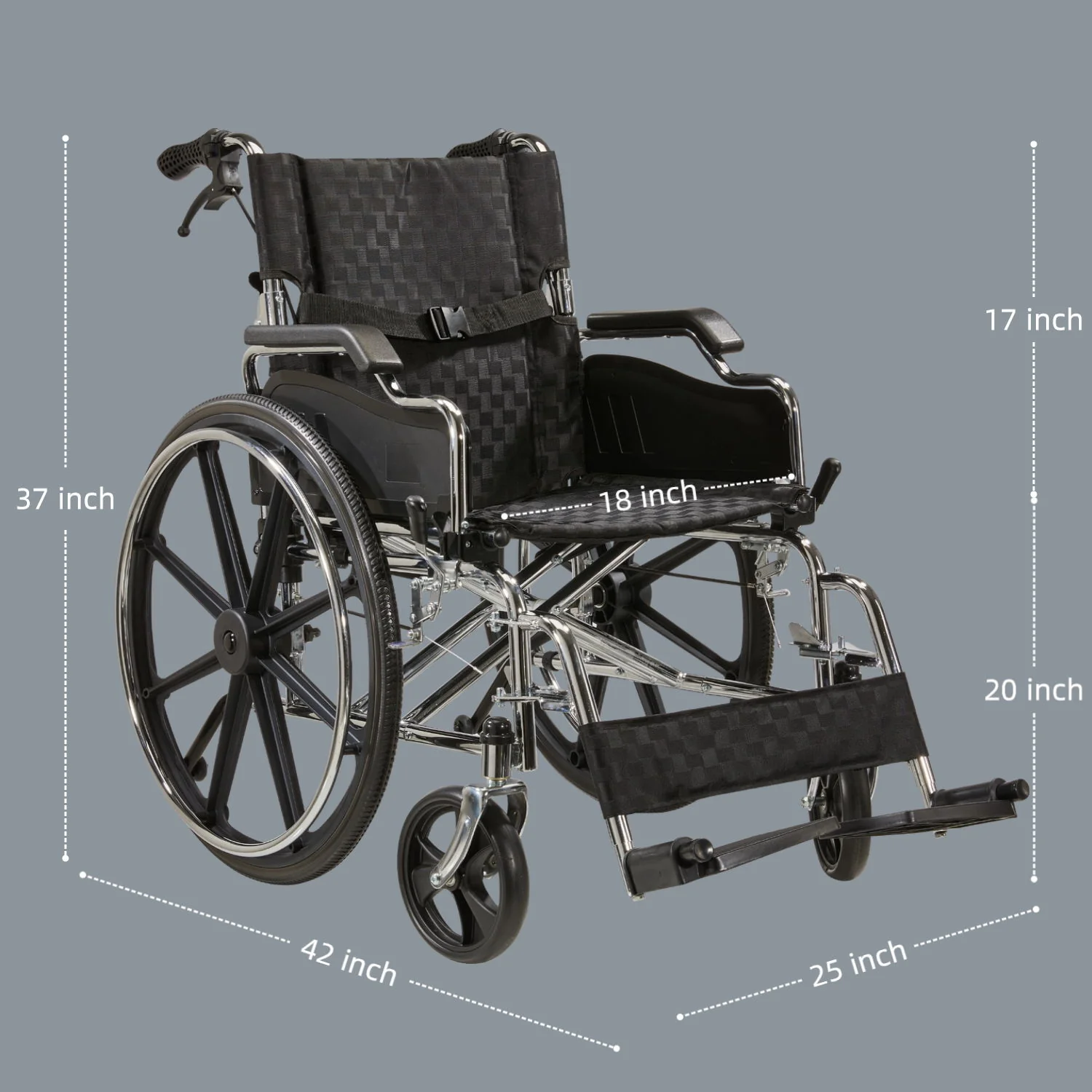 Lightweight Wheelchair Foldable For Adults, Manual Transport Chair With Double Brakes - Image 14