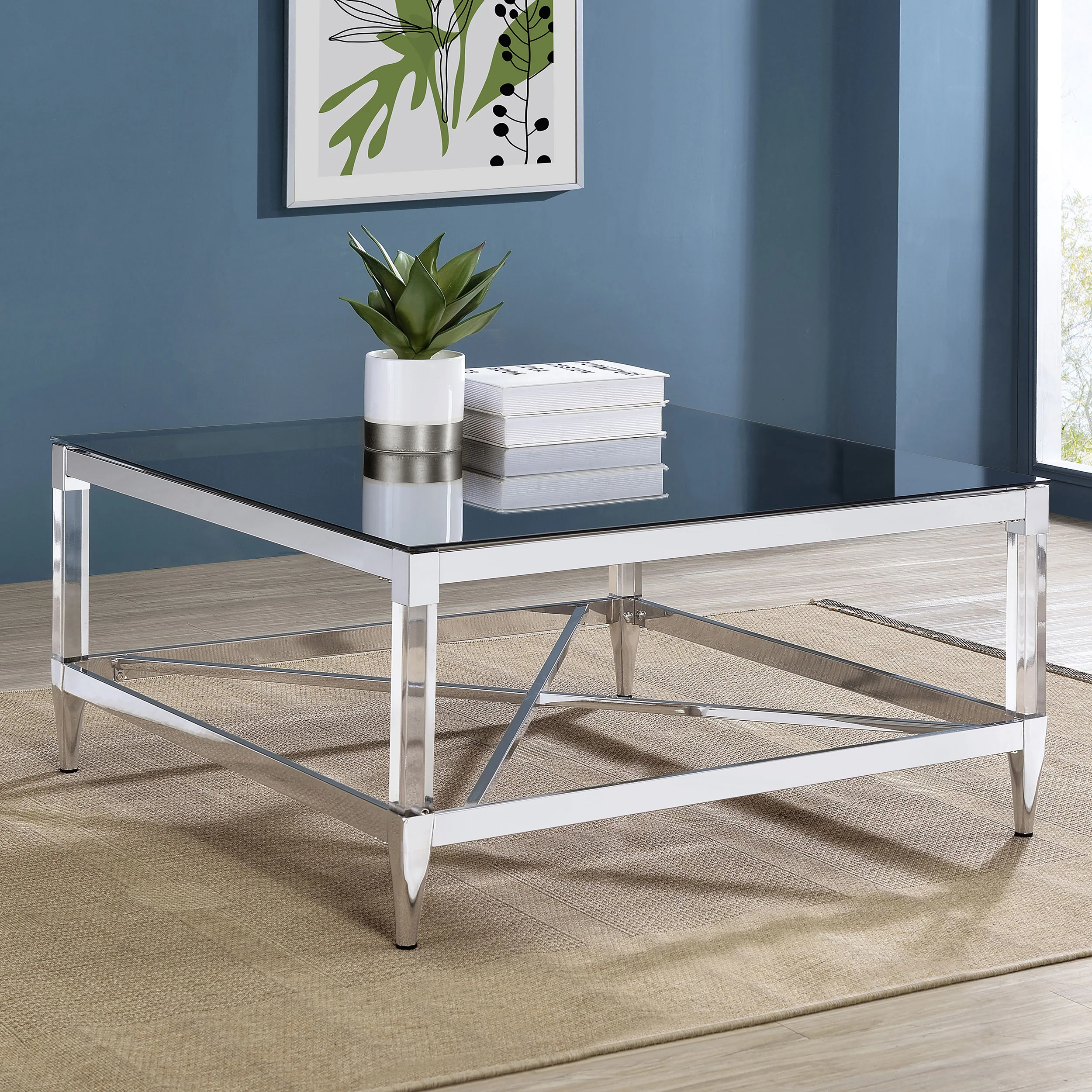 Lindley Square Tempered Mirror Coffee Table Chrome - Image 3