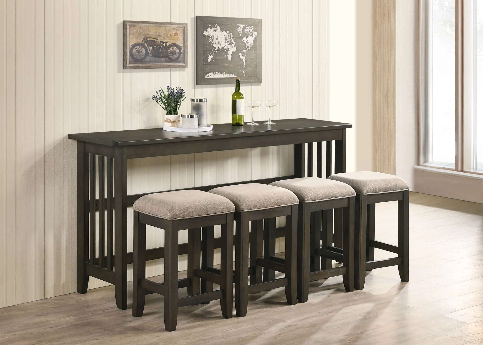 Lindsey - 5 Piece Drop Leaf Counter Set - Ebony / Beige - Image 8