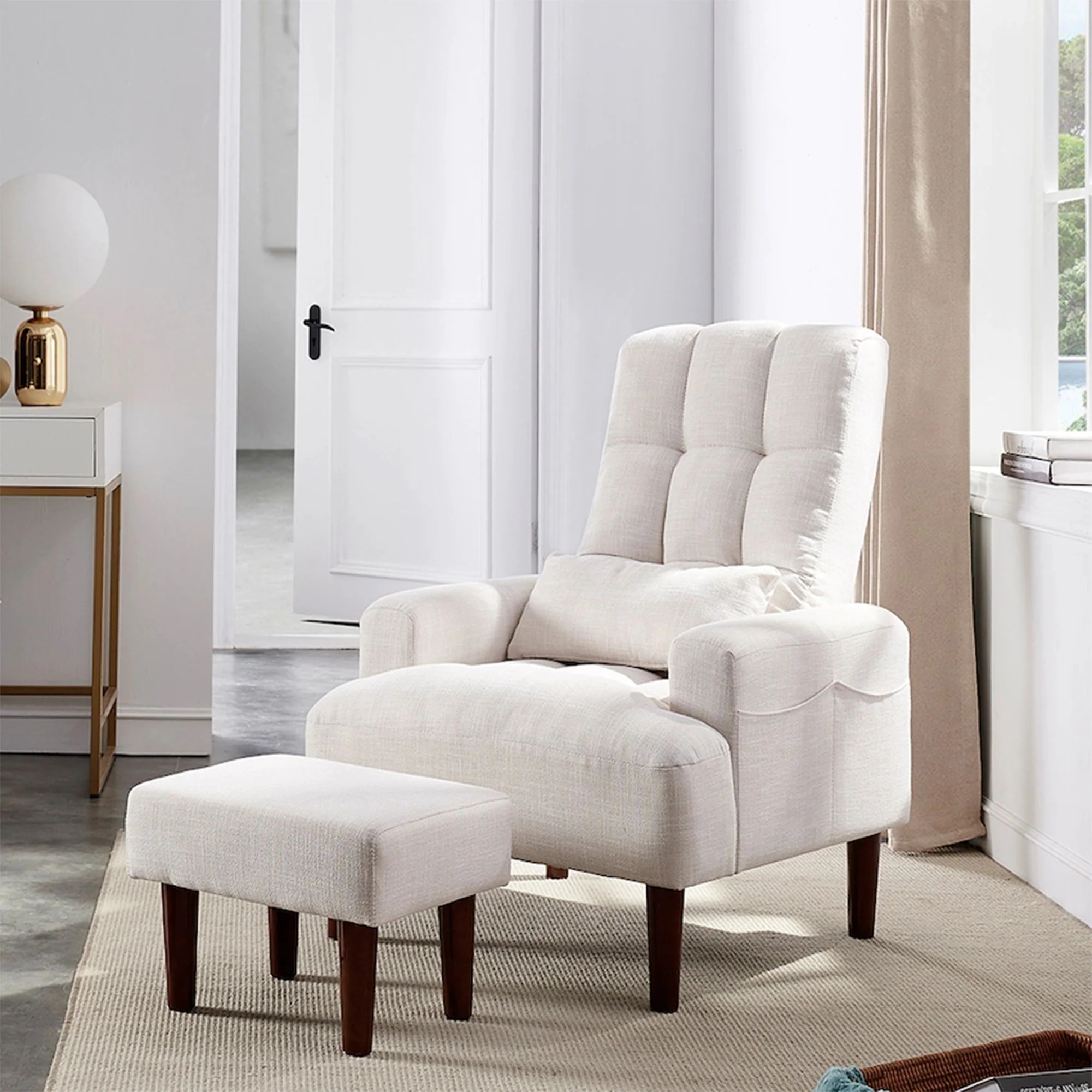 Living Room Sofa Single Chair And Ottoman, Modern Multi-Function Fabric Living Room Sofa Lounge Chair Bed And Stool. Soft Leisure Single Chair Adjustable Into 5 Angles With Sofa Bed - Image 5