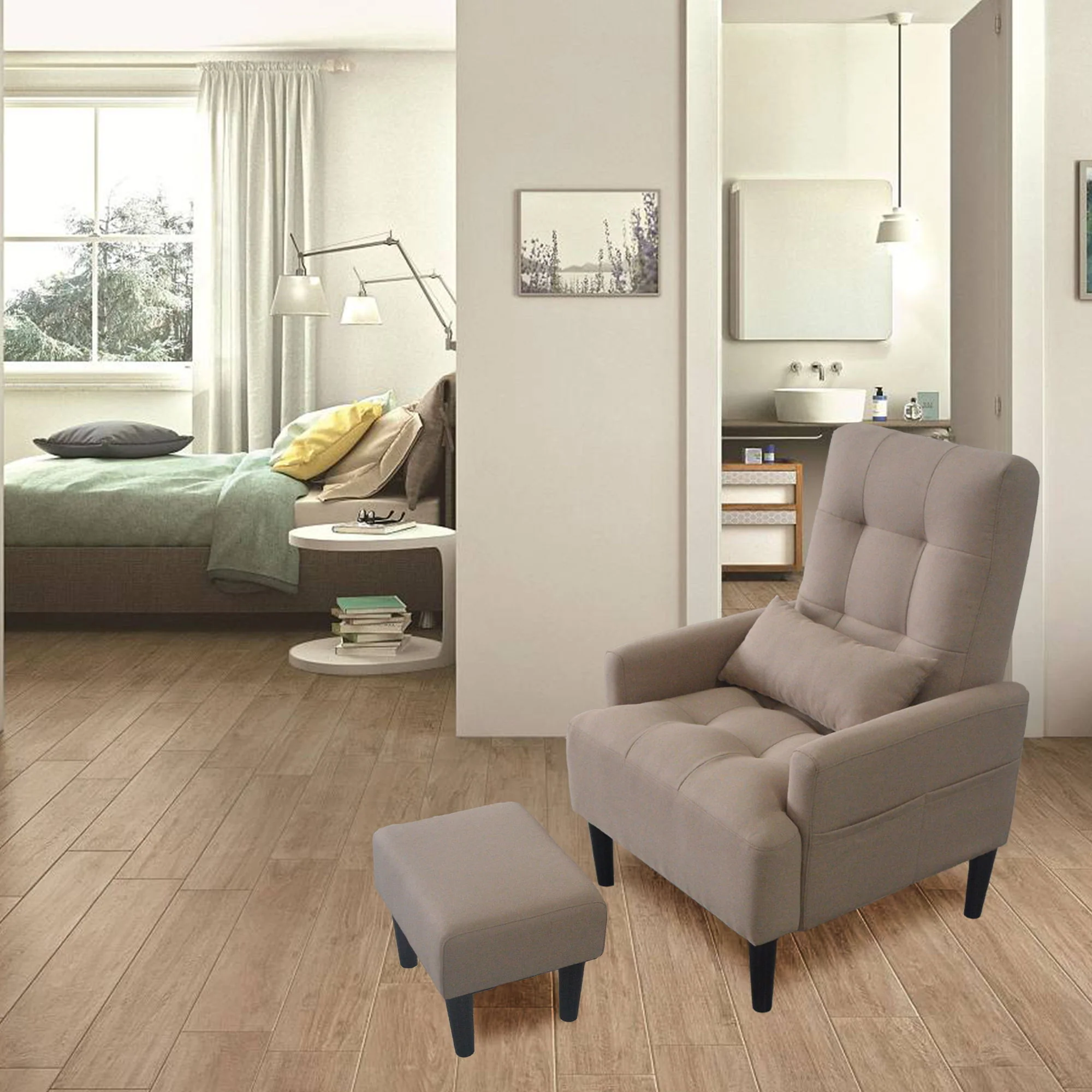 Living Room Sofa Single Chair And Ottoman, Modern Multi-Function Fabric Living Room Sofa Lounge Chair Bed And Stool. Soft Leisure Single Chair Adjustable Into 5 Angles With Sofa Bed - Image 8