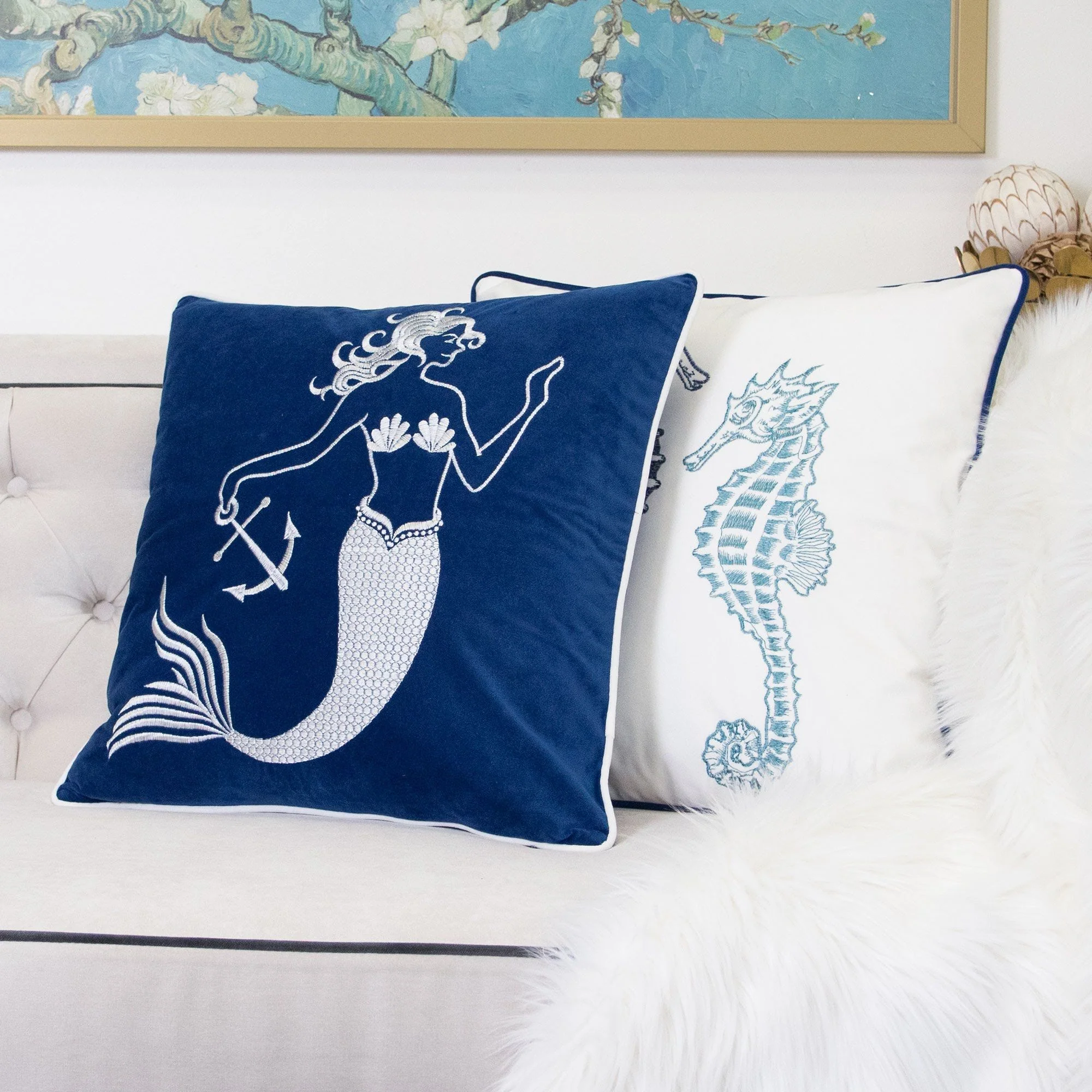 Liz Mermaid Pillow Cover With Matching Back And Hidden Zipper - Indigo - Image 3