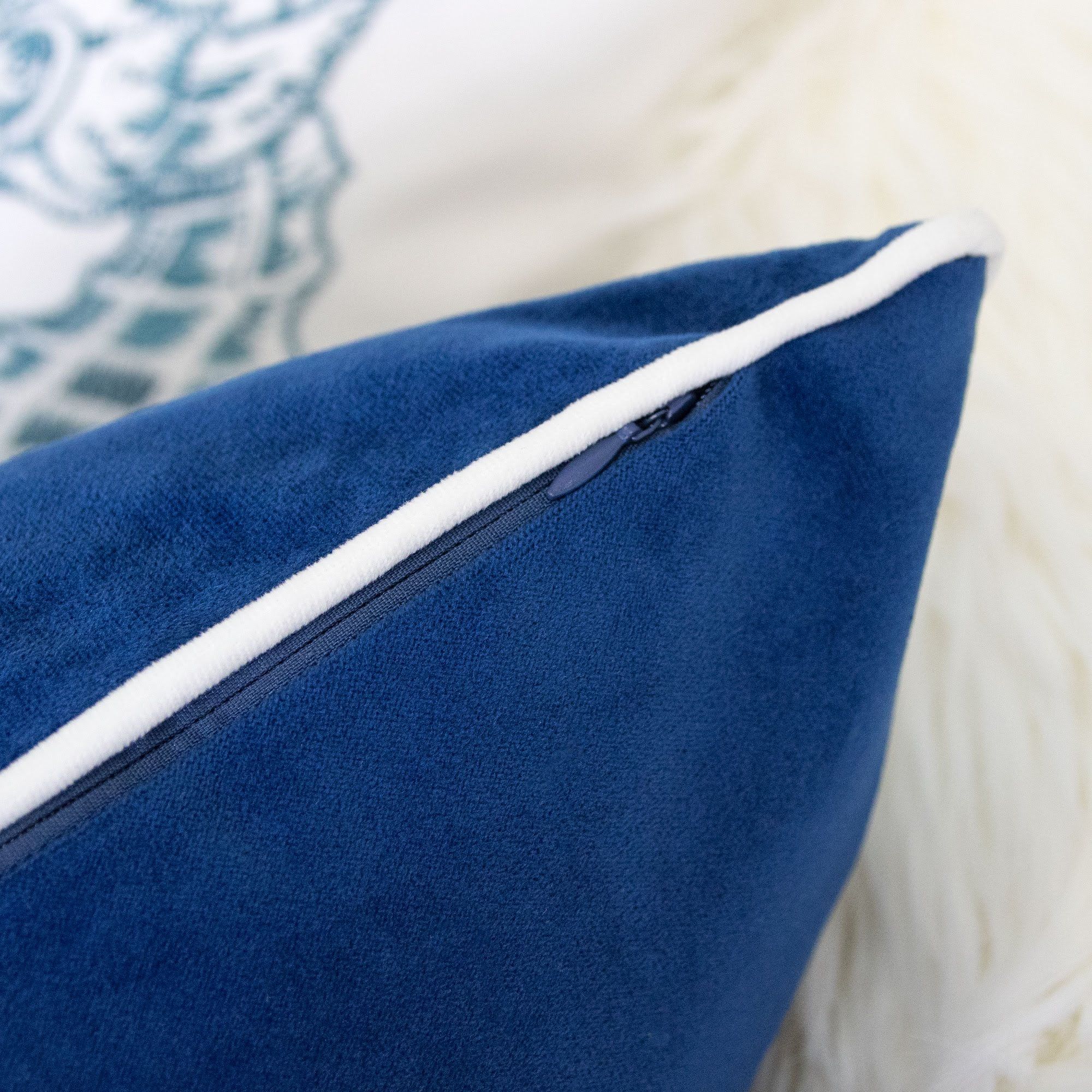 Liz Mermaid Pillow Cover With Matching Back And Hidden Zipper - Indigo - Image 4