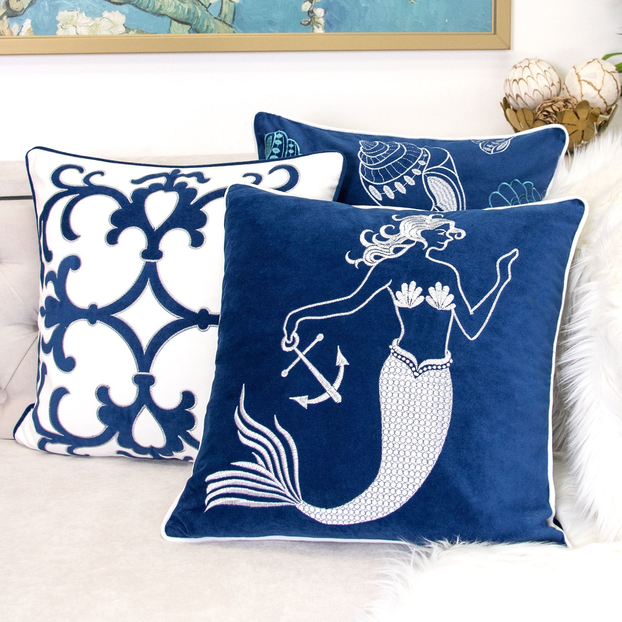 Liz Mermaid Pillow Cover With Matching Back And Hidden Zipper - Indigo - Image 7