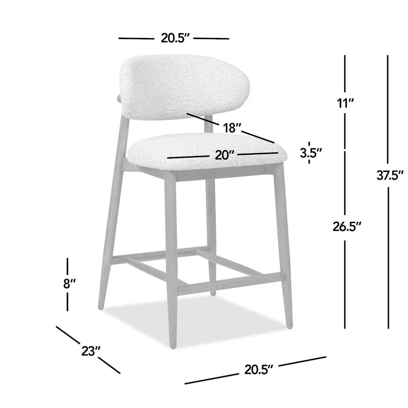 Locke - Modern Upholstered Counter Stool With Frame - Salt / Pepper - Image 8