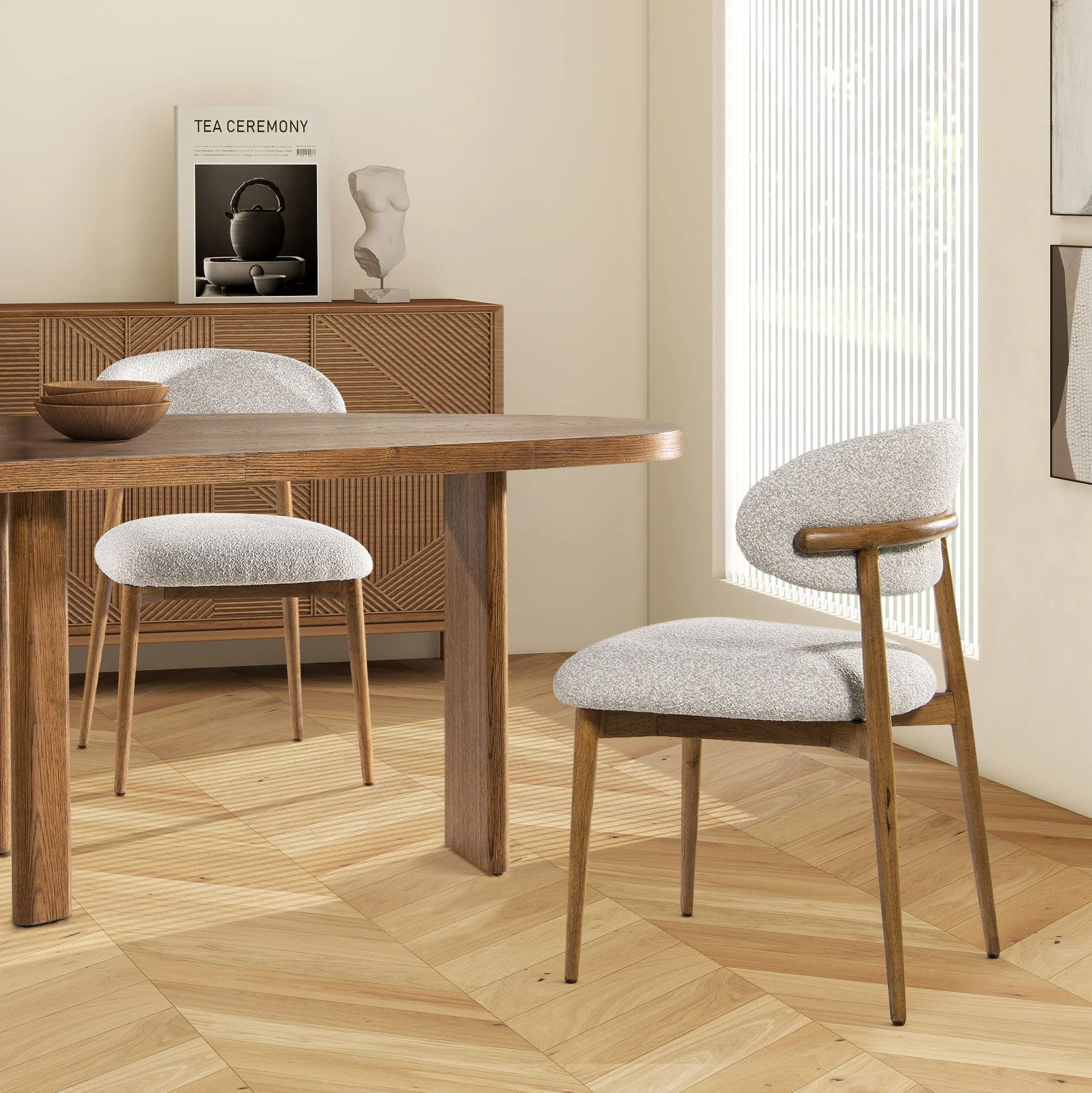 Locke - Modern Upholstered Dining Chair With Frame - Salt / Pepper - Image 2