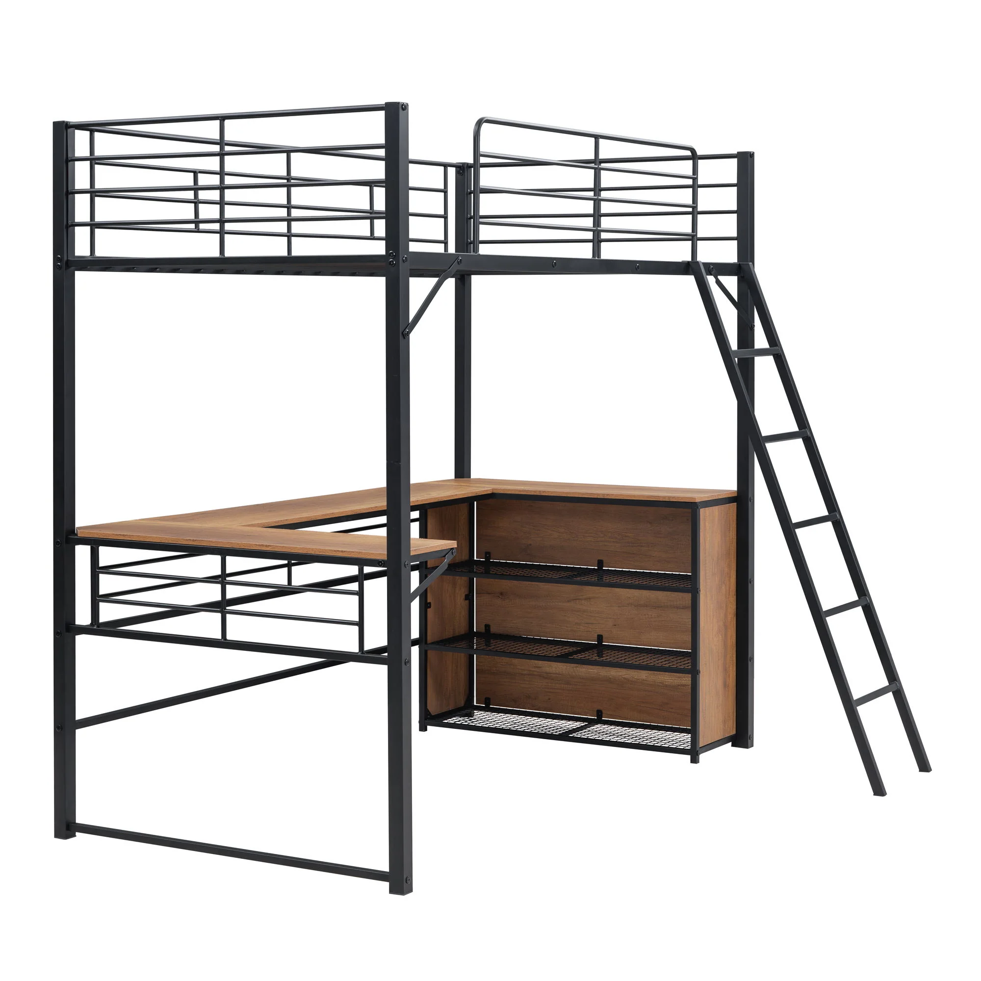 Loft Bed & 3 Layers Of Shelves And L-Shaped Desk - Image 3