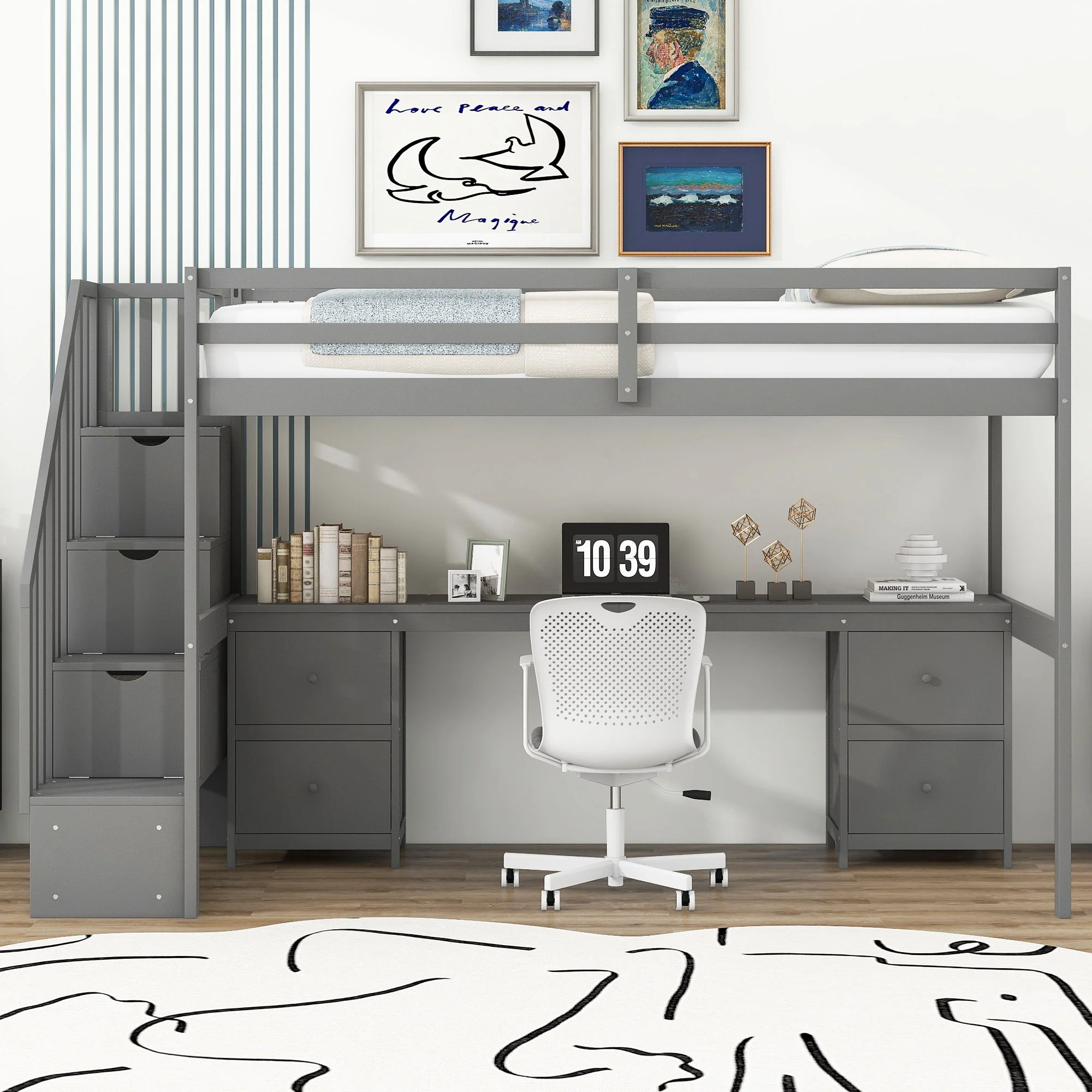 Loft Bed Frame With Built In Desk And Double Storage Drawers - Image 9