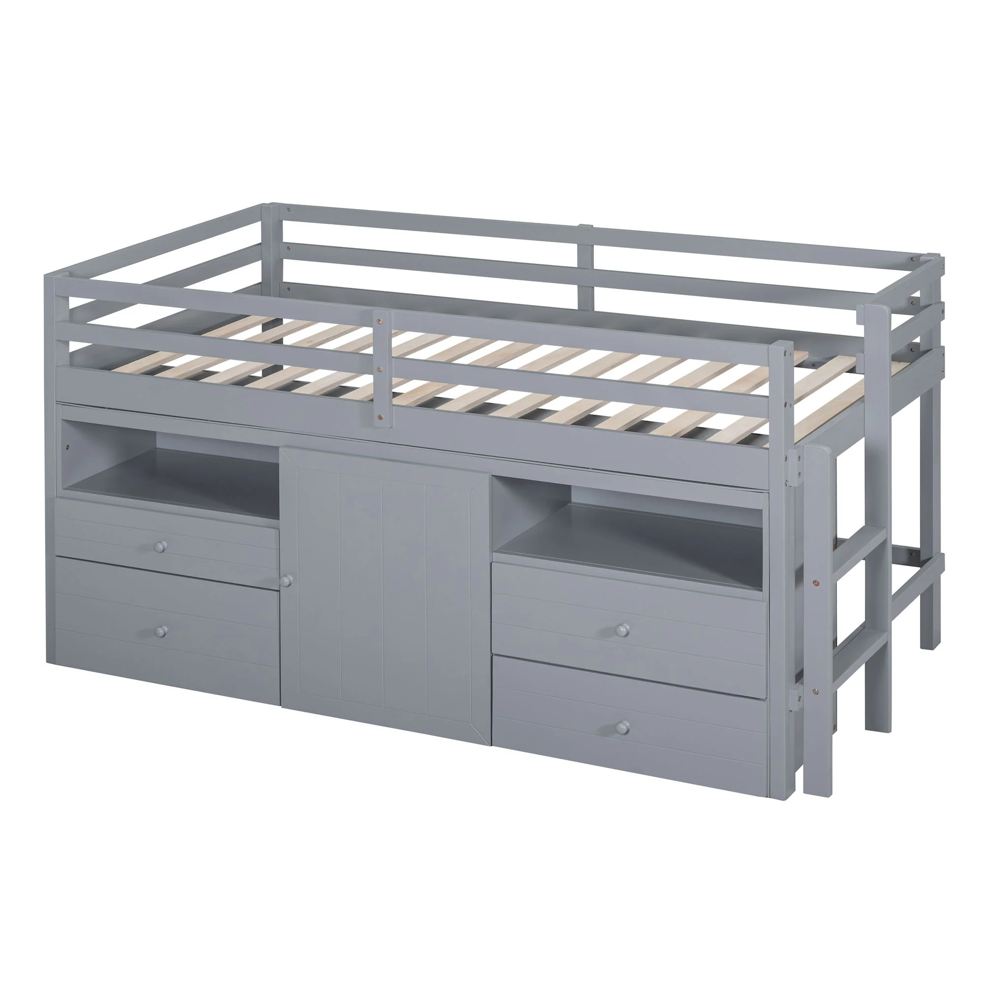 Loft Bed With 4 Drawers, Underneath Cabinet And Shelves - Image 17