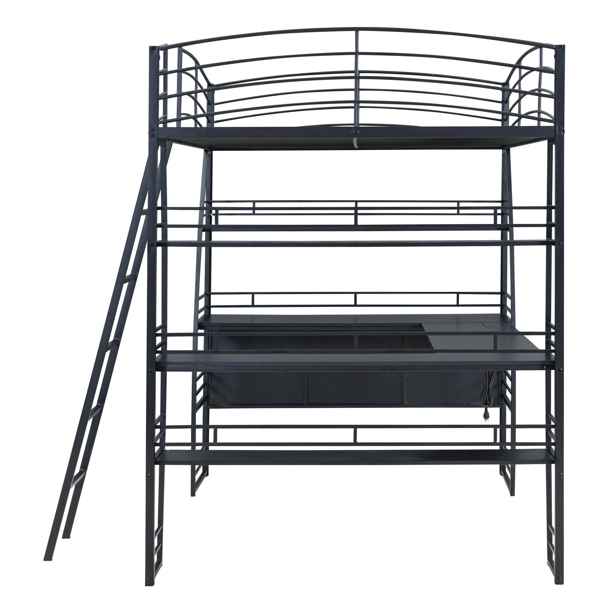 Loft Bed With 4 Layers Of Shelves And L-Shaped Desk, Stylish Metal Frame Bed With A Set Of Sockets, USB Ports And And Wireless Charging - Image 10
