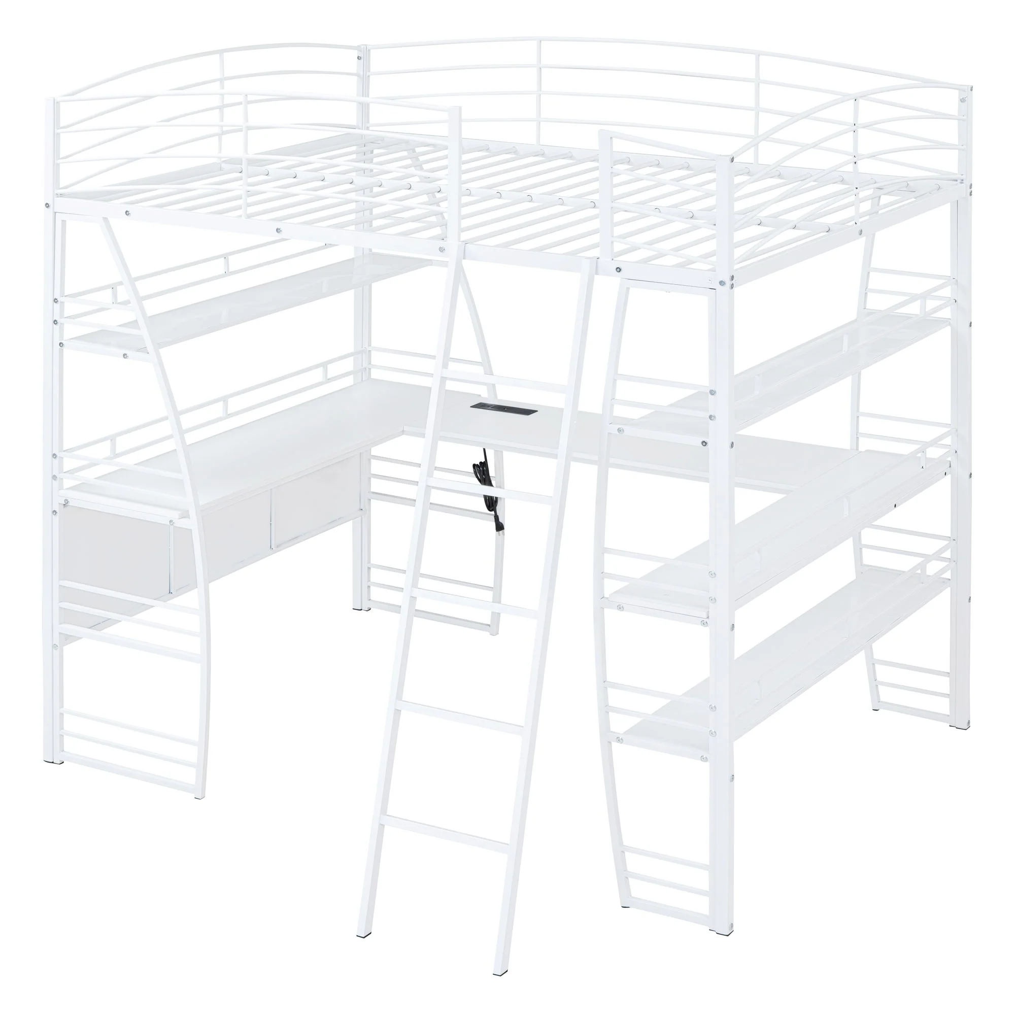 Loft Bed With 4 Layers Of Shelves And L-Shaped Desk, Stylish Metal Frame Bed With A Set Of Sockets, USB Ports And And Wireless Charging - Image 9
