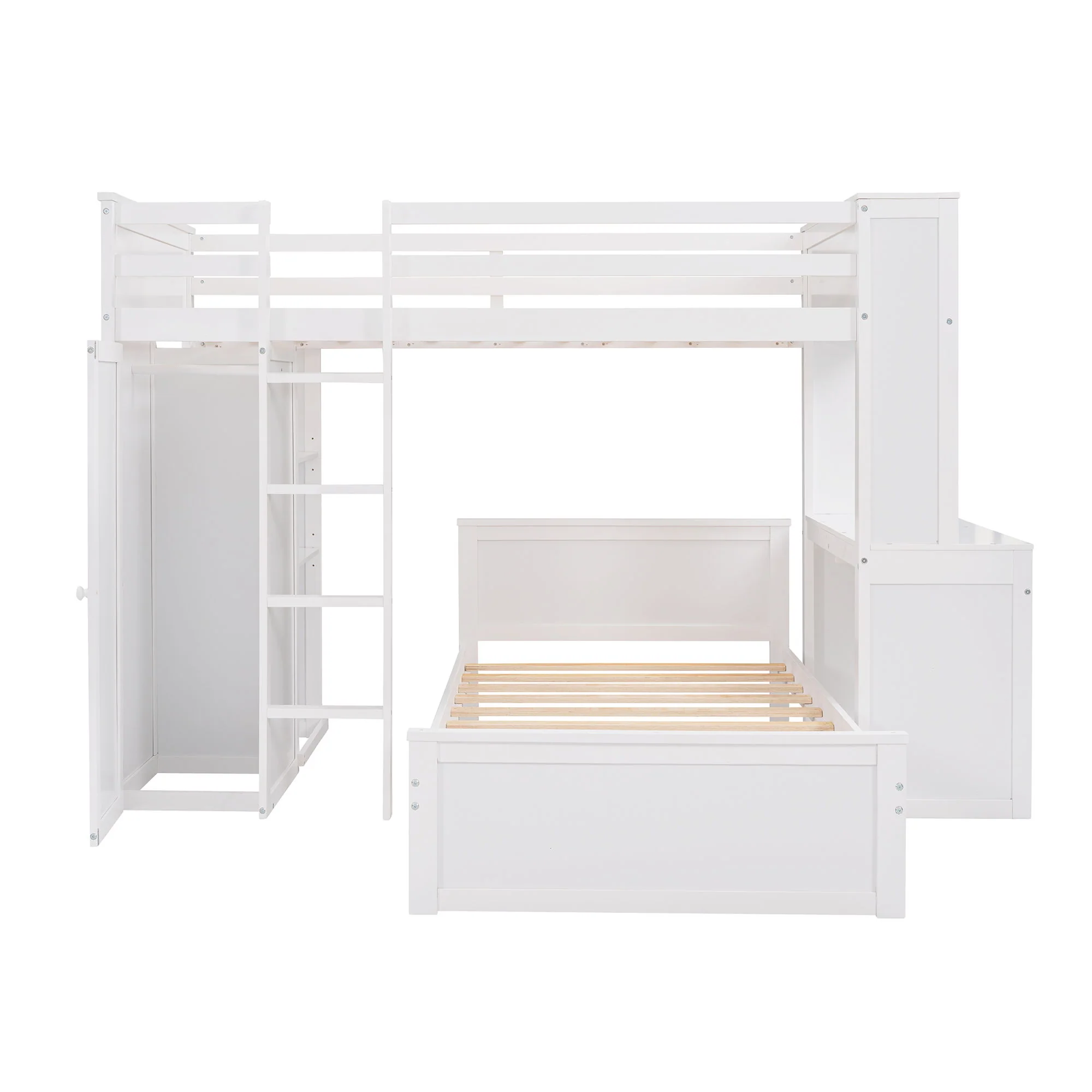 Loft Bed With A Stand Alone Bed, Shelves, Desk, And Wardrobe - Image 4