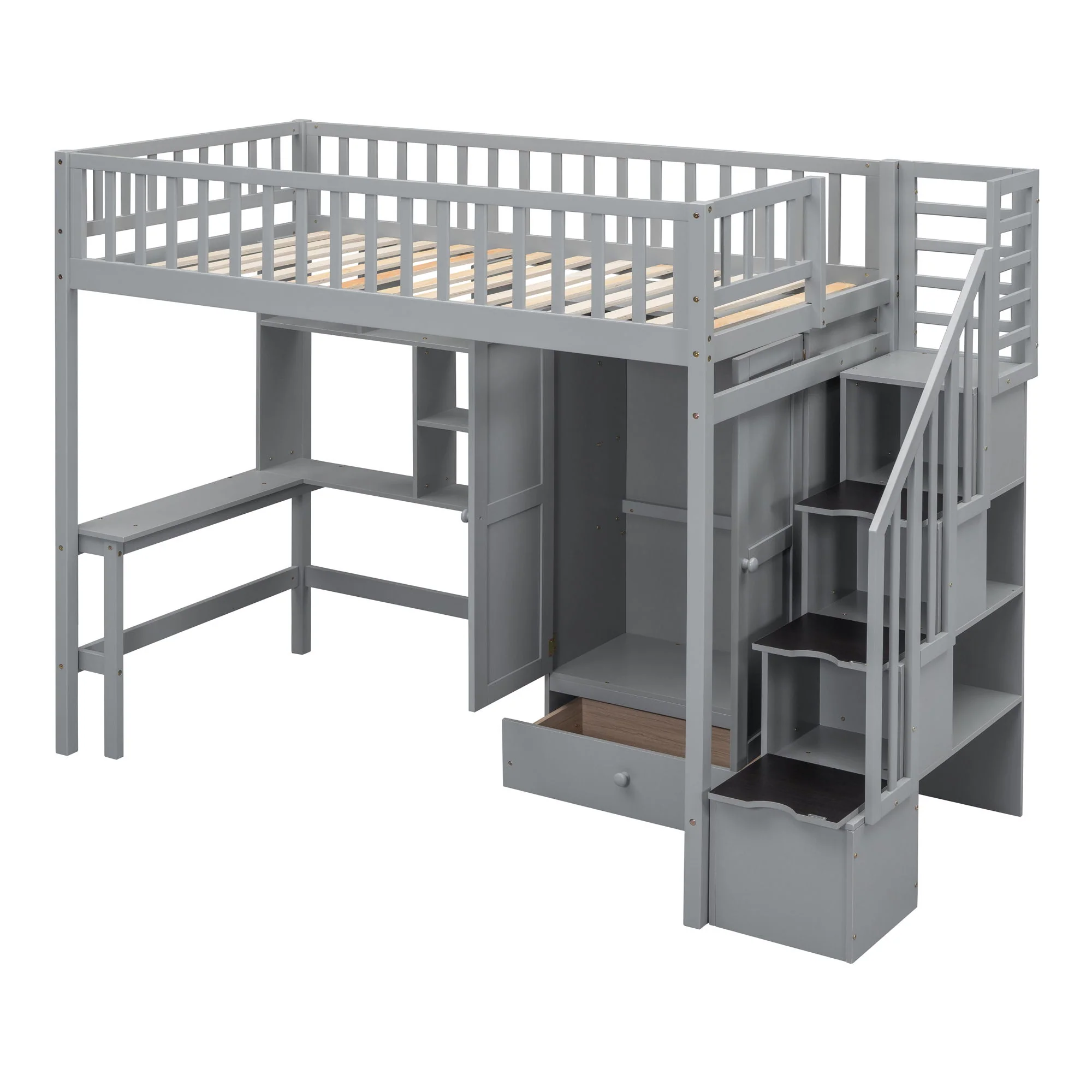 Loft Bed With Bookshelf, Drawers, Desk, And Wardrobe - Image 27
