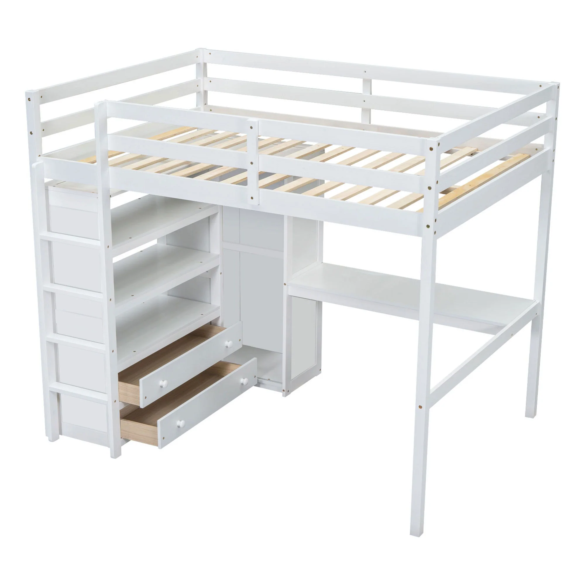 Loft Bed With Built In Wardrobe, Desk, Shelves And Drawers - Image 4
