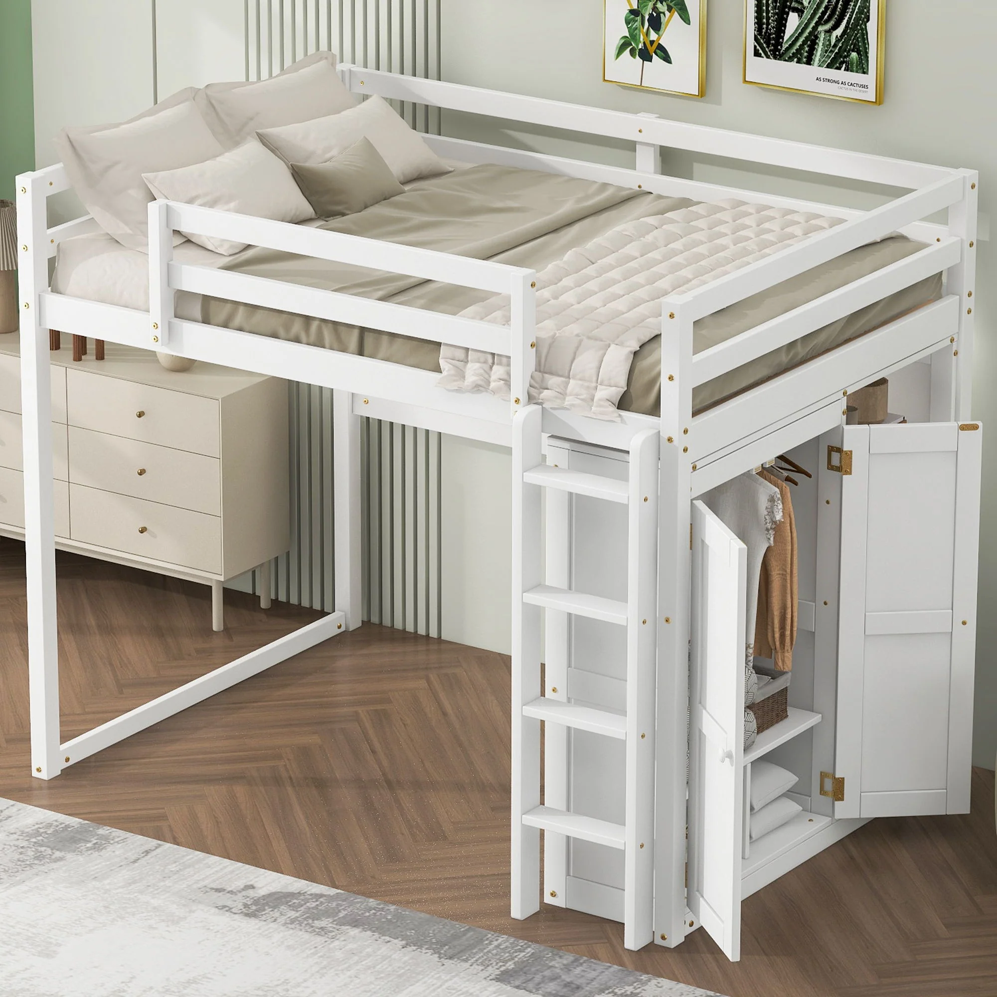 Loft Bed With Built In Wardrobe, Storage Shelves, And LED Light - Image 14